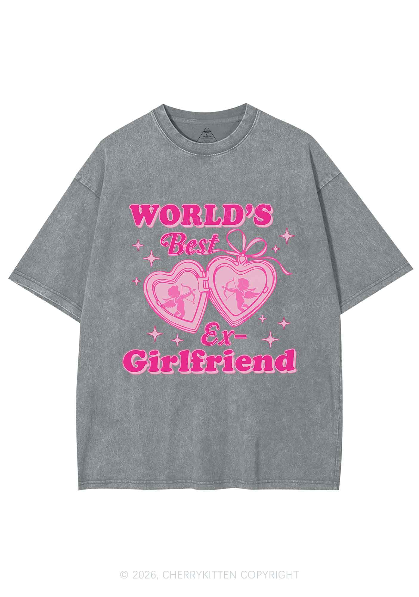Worlds Best Ex GF Valentine's Day Y2K Shirts Washed Tee Cherrykitten - Image 7