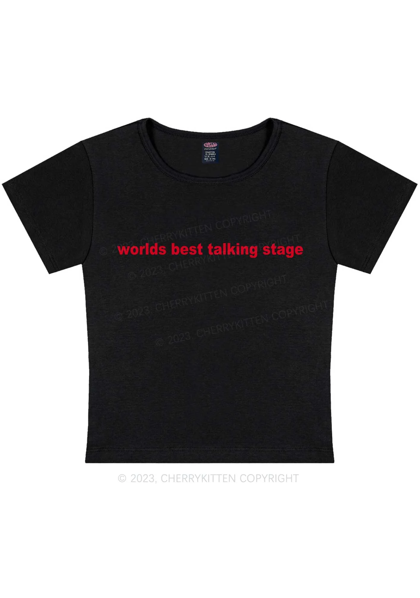 Worlds Best Talking Stage Y2K Baby Tee Cherrykitten - Image 3