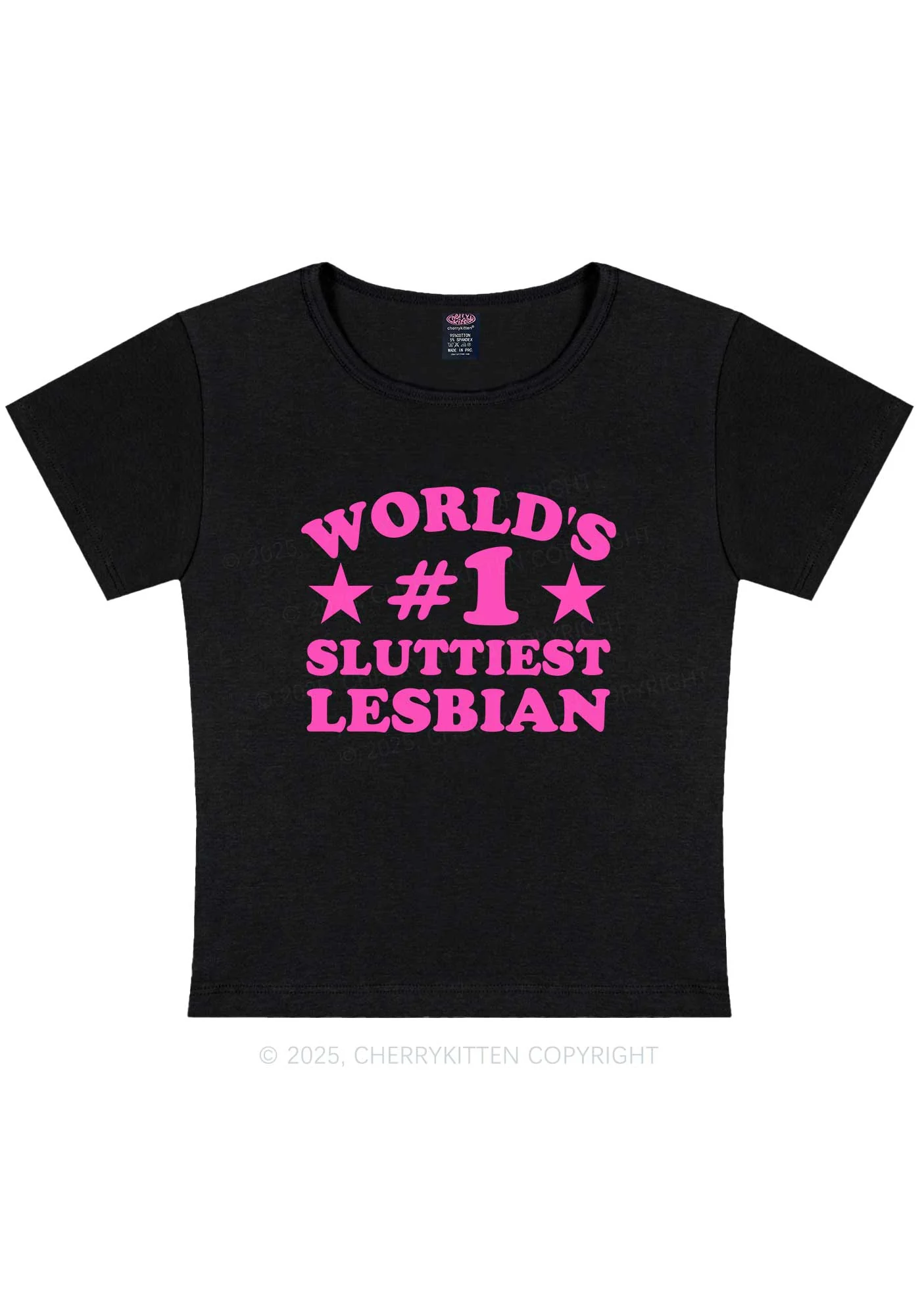 Worlds First Slxttiest Lesbian Pride Y2K Baby Tee Cherrykitten - Image 4