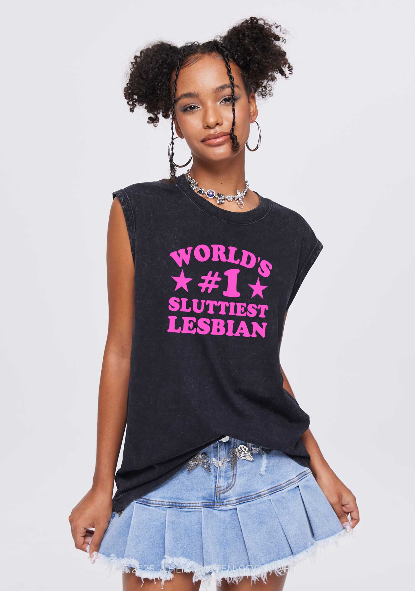 Worlds First Slxttiest Lesbian Pride Y2K Washed Muscle Tank Cherrykitten - Image 2