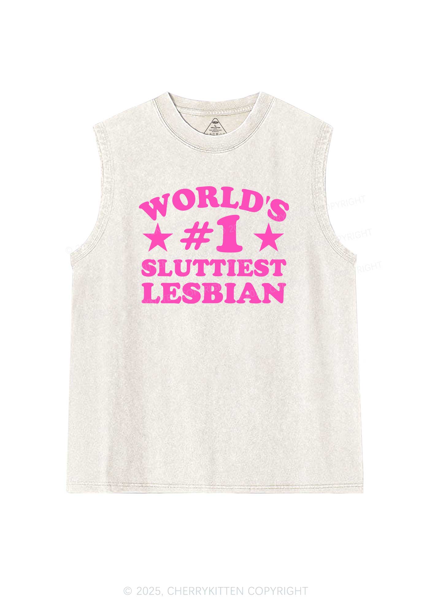 Worlds First Slxttiest Lesbian Pride Y2K Washed Muscle Tank Cherrykitten - Image 4