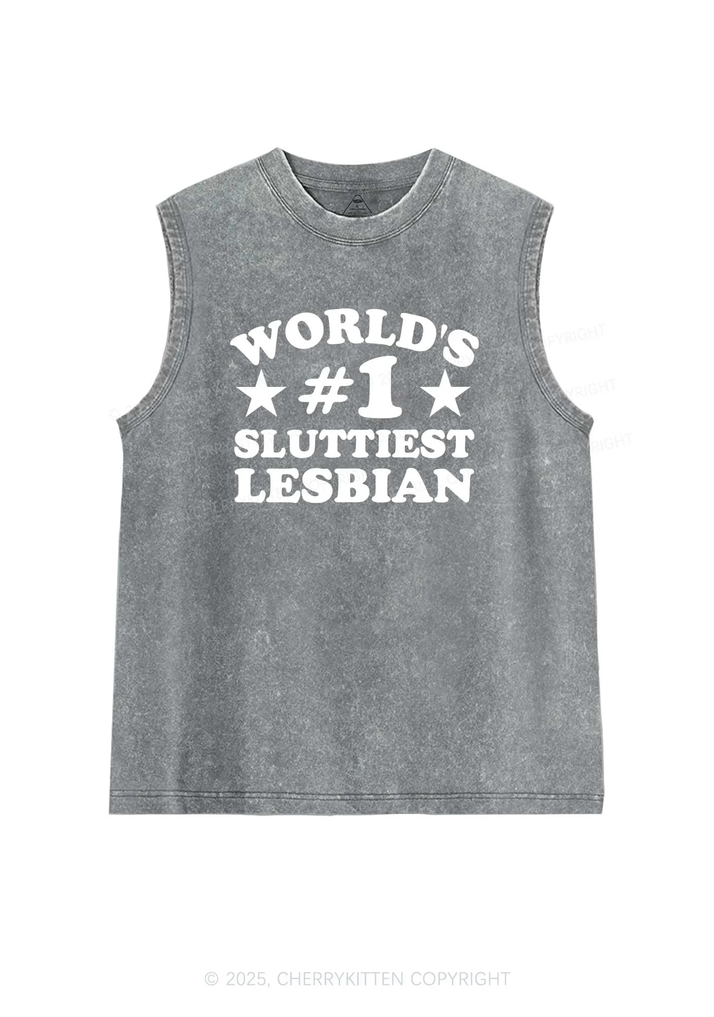Worlds First Slxttiest Lesbian Pride Y2K Washed Muscle Tank Cherrykitten - Image 5
