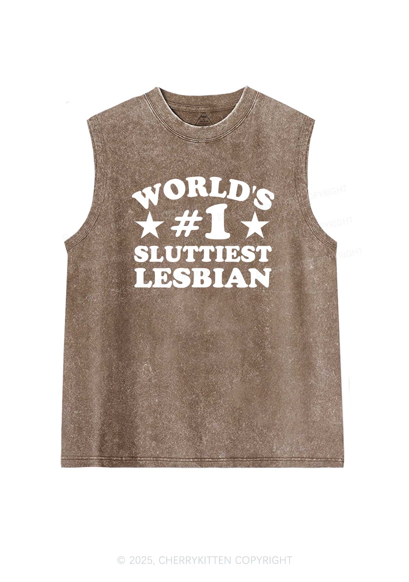 Worlds First Slxttiest Lesbian Pride Y2K Washed Muscle Tank Cherrykitten - Image 6