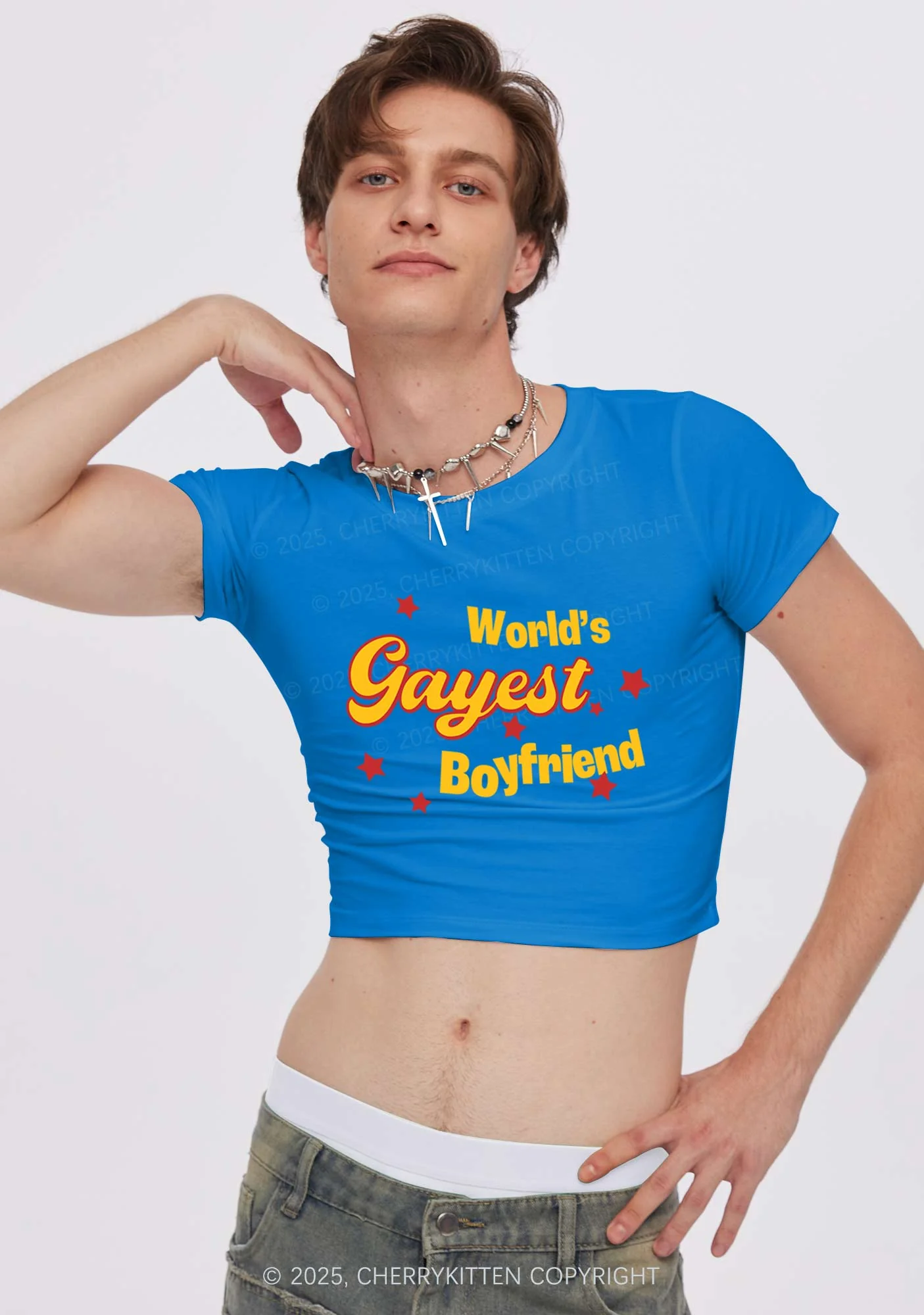 Worlds Gayest Boyfriend Pride Y2K Baby Tee Cherrykitten - Image 2