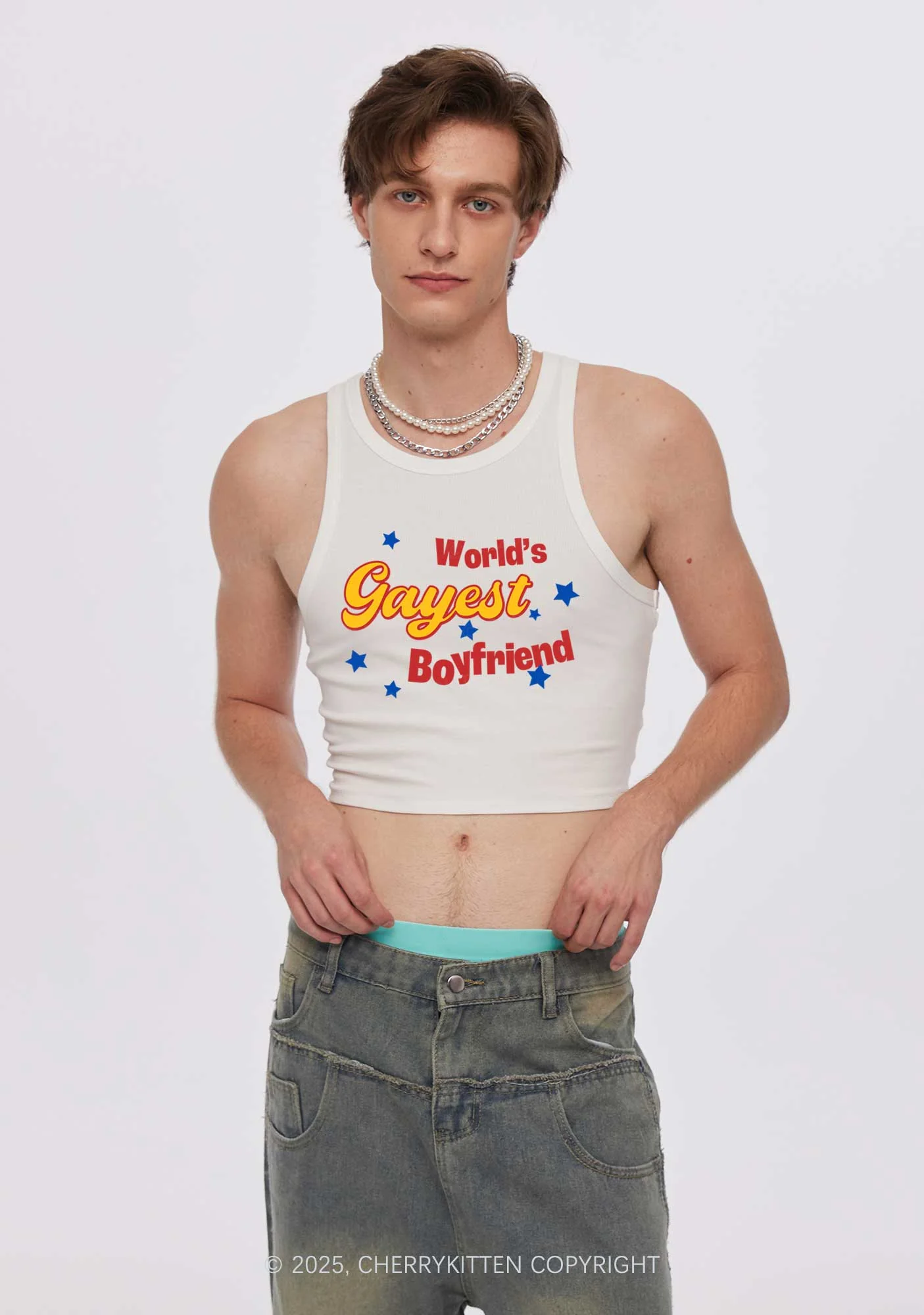 Worlds Gayest Boyfriend Pride Y2K Crop Tank Top Cherrykitten - Image 2