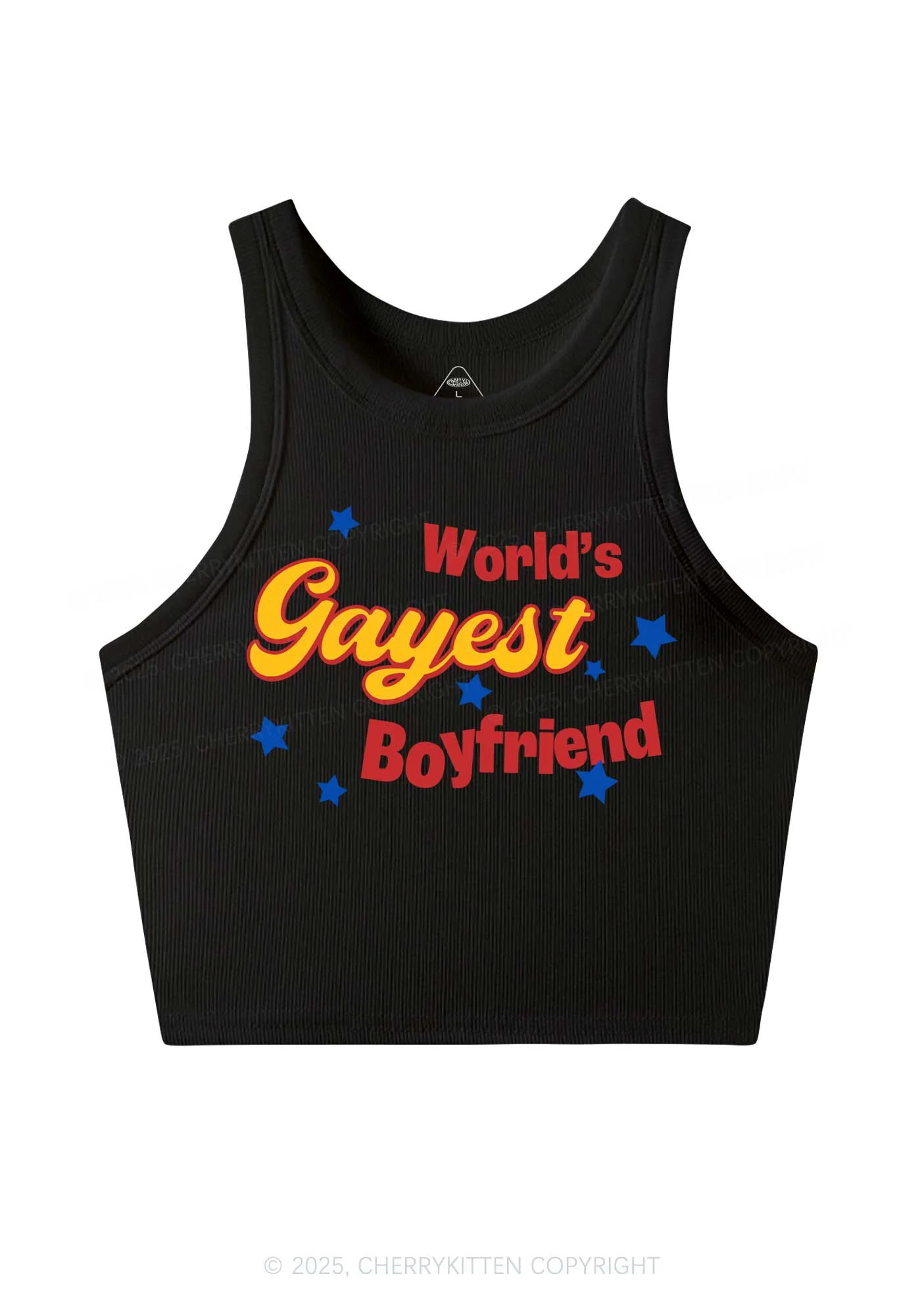 Worlds Gayest Boyfriend Pride Y2K Crop Tank Top Cherrykitten - Image 3