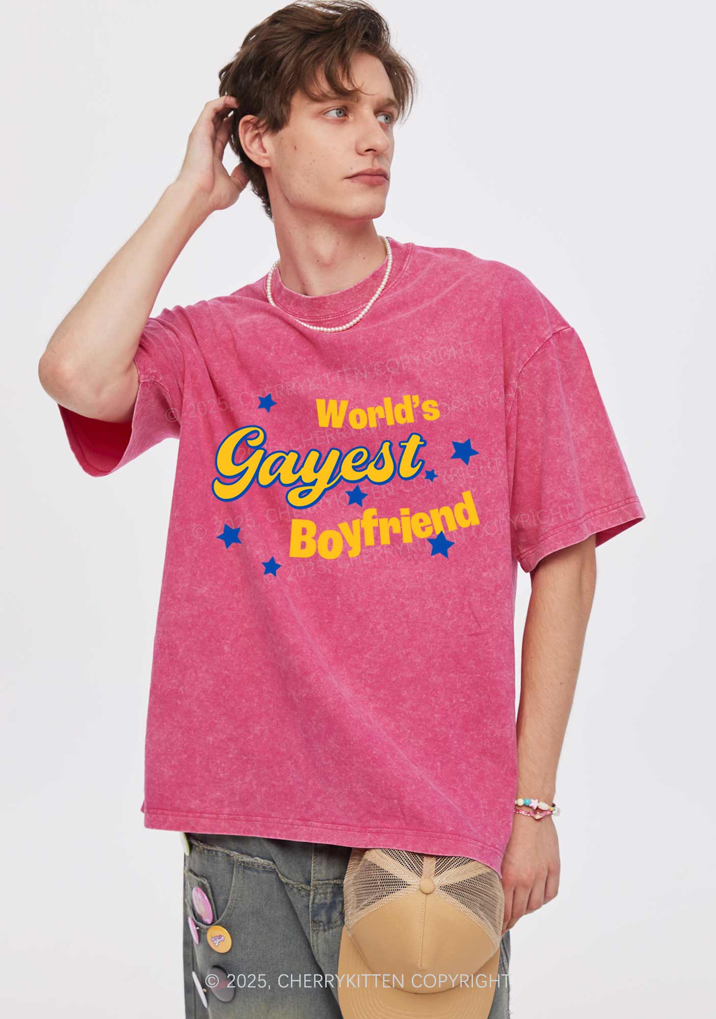 Worlds Gayest Boyfriend Pride Y2K Shirts Washed Tee Cherrykitten - Image 2