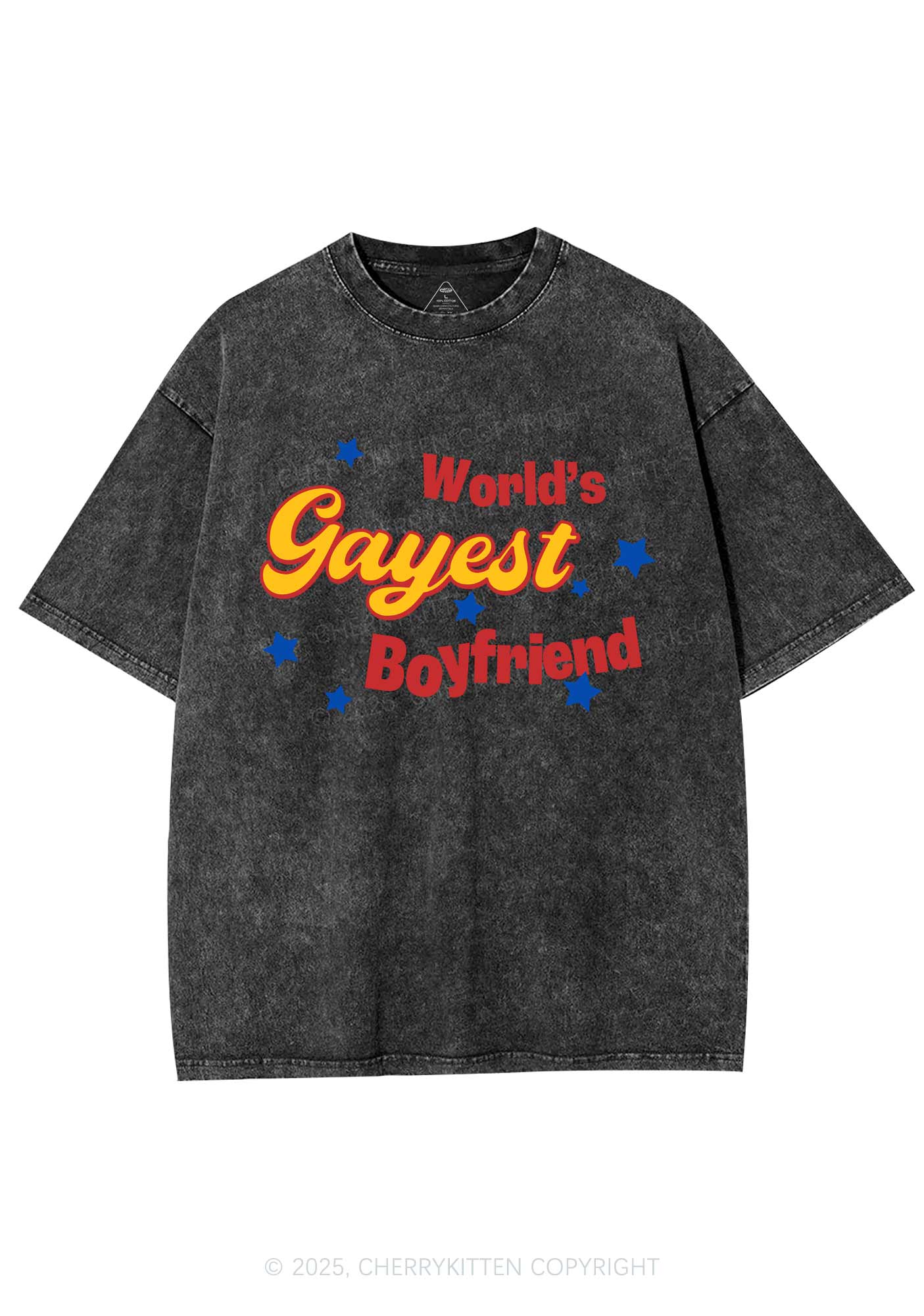 Worlds Gayest Boyfriend Pride Y2K Shirts Washed Tee Cherrykitten - Image 3