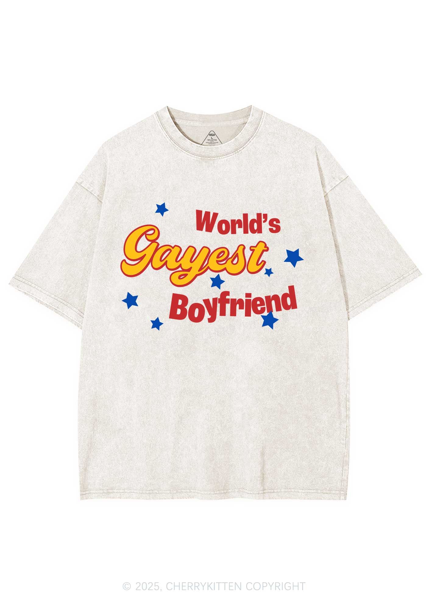 Worlds Gayest Boyfriend Pride Y2K Shirts Washed Tee Cherrykitten - Image 5