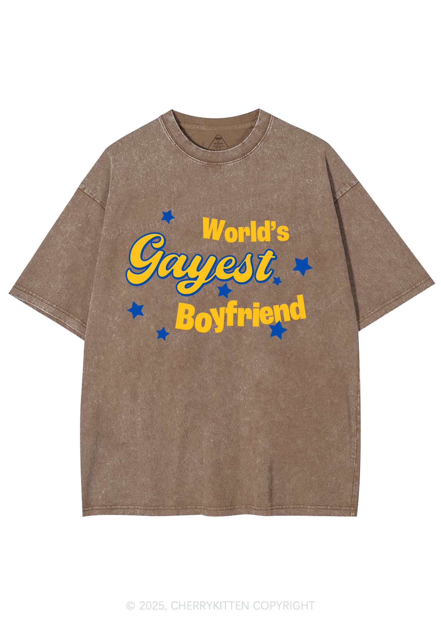Worlds Gayest Boyfriend Pride Y2K Shirts Washed Tee Cherrykitten - Image 6