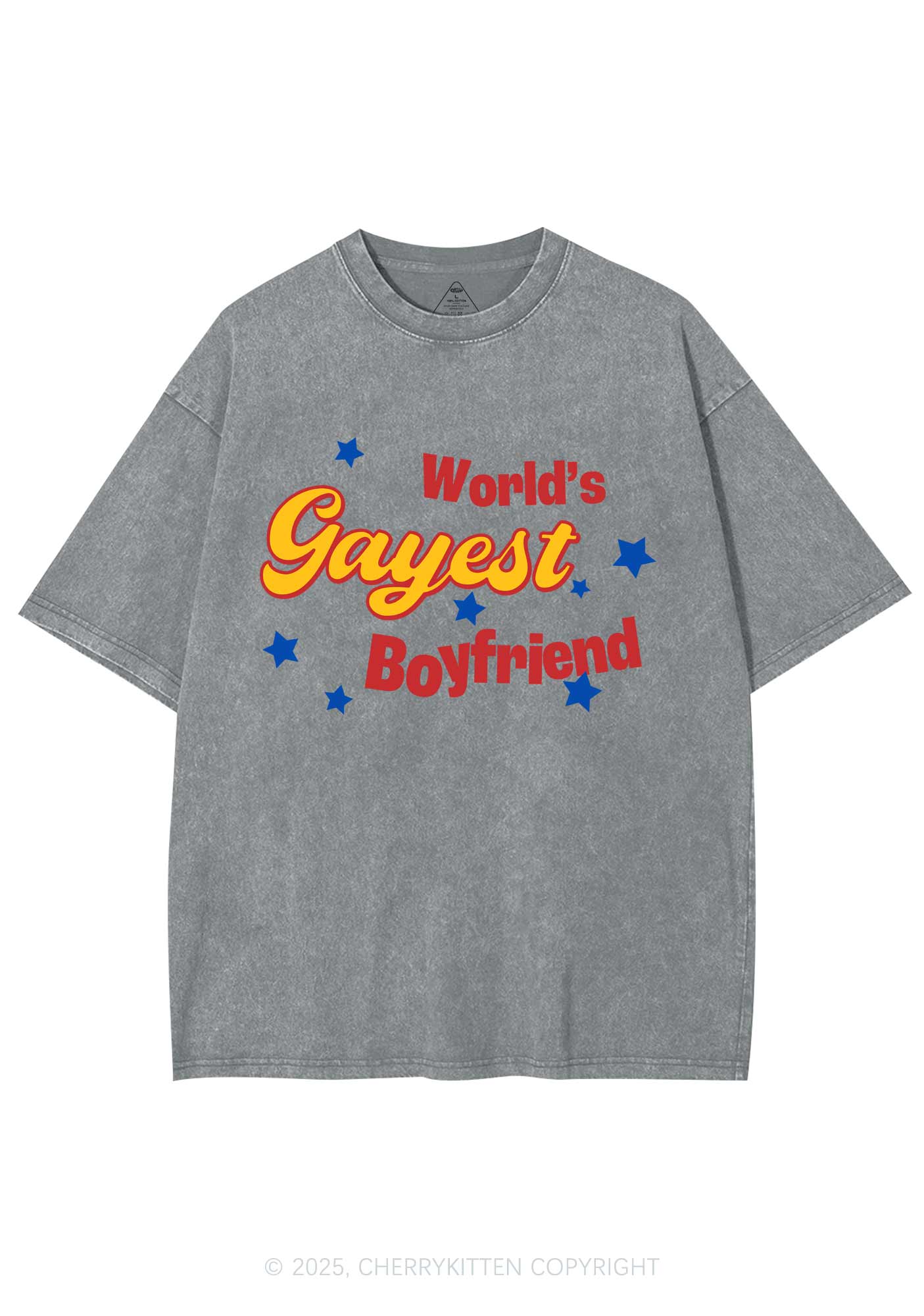 Worlds Gayest Boyfriend Pride Y2K Shirts Washed Tee Cherrykitten - Image 7