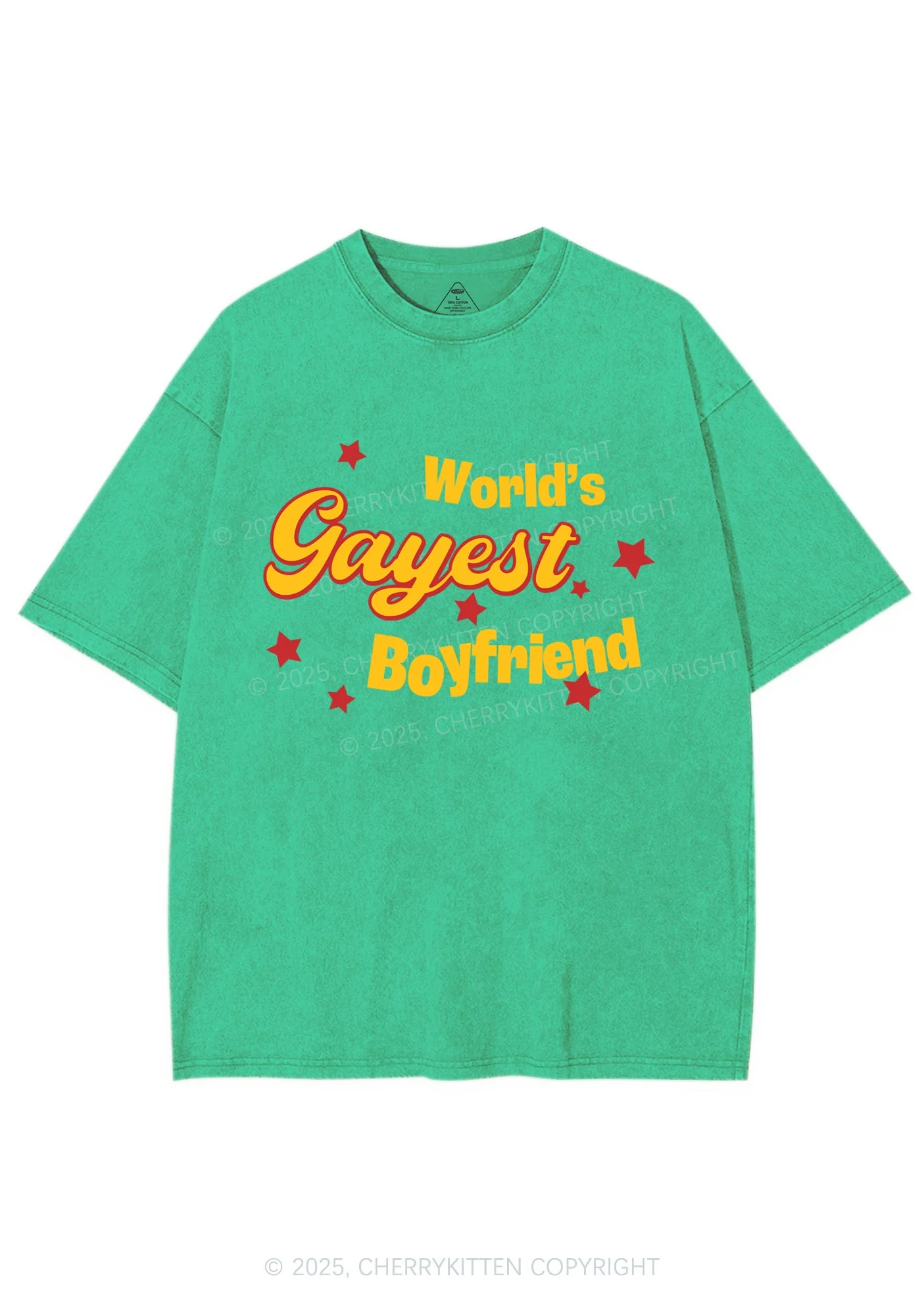 Worlds Gayest Boyfriend Pride Y2K Shirts Washed Tee Cherrykitten - Image 8