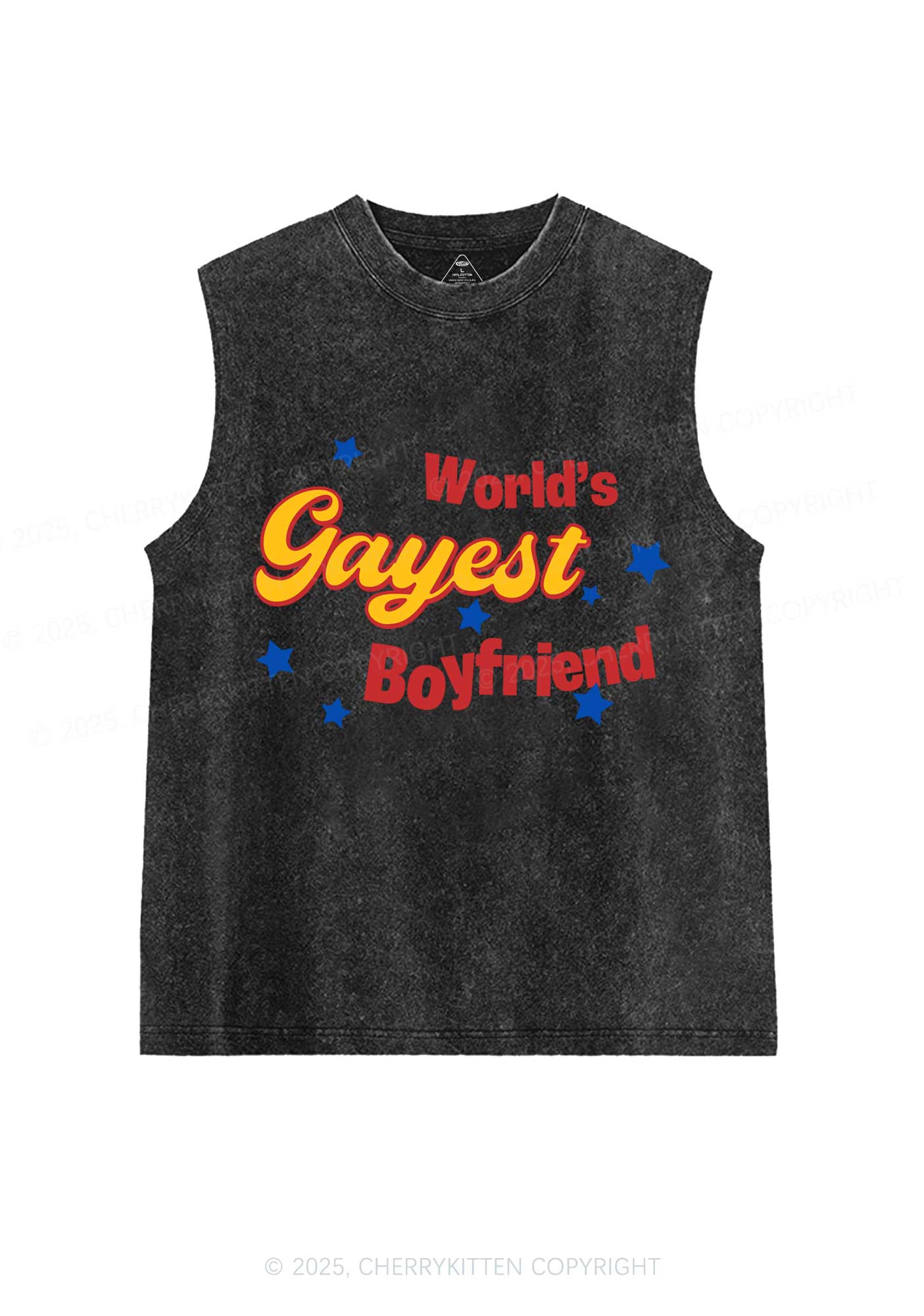 Worlds Gayest Boyfriend Pride Y2K Washed Muscle Tank Cherrykitten - Image 3