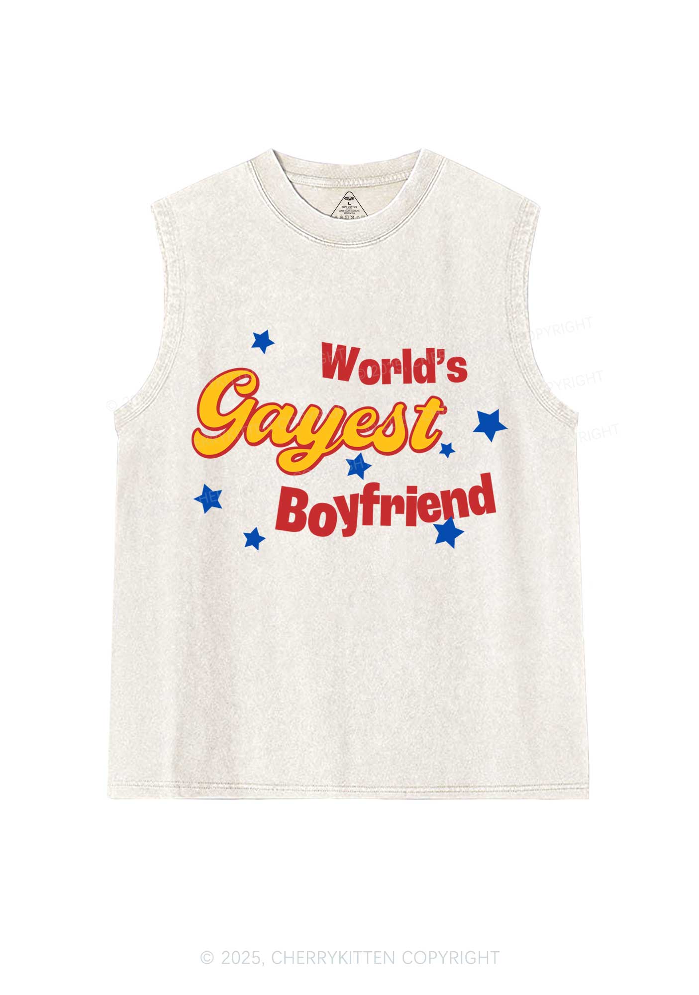 Worlds Gayest Boyfriend Pride Y2K Washed Muscle Tank Cherrykitten - Image 4