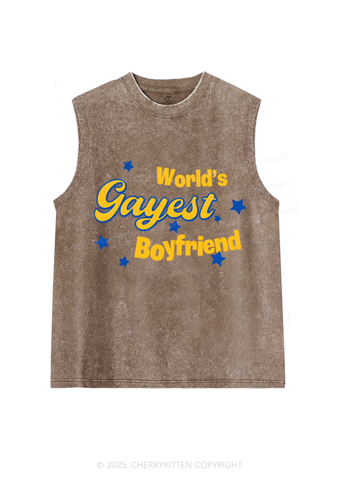 Worlds Gayest Boyfriend Pride Y2K Washed Muscle Tank Cherrykitten - Image 5