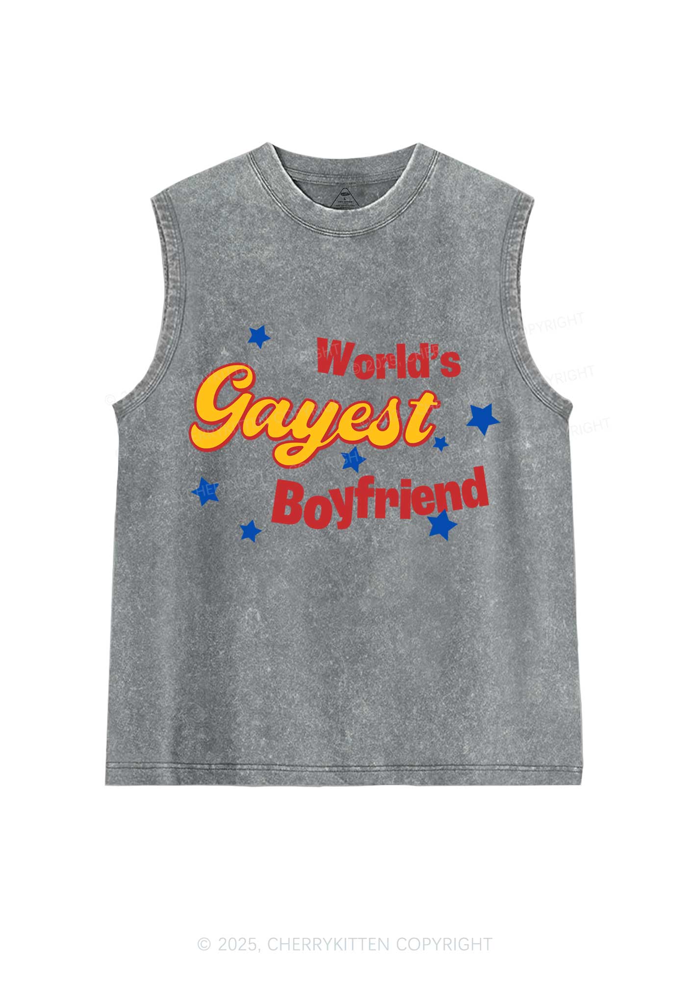 Worlds Gayest Boyfriend Pride Y2K Washed Muscle Tank Cherrykitten - Image 6