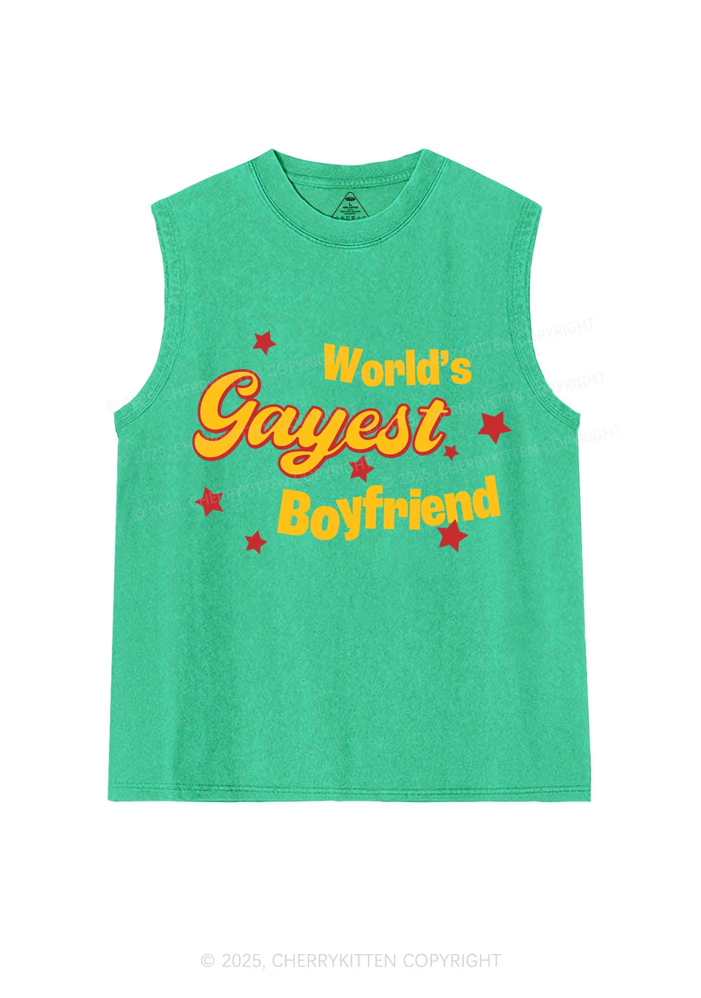 Worlds Gayest Boyfriend Pride Y2K Washed Muscle Tank Cherrykitten - Image 7