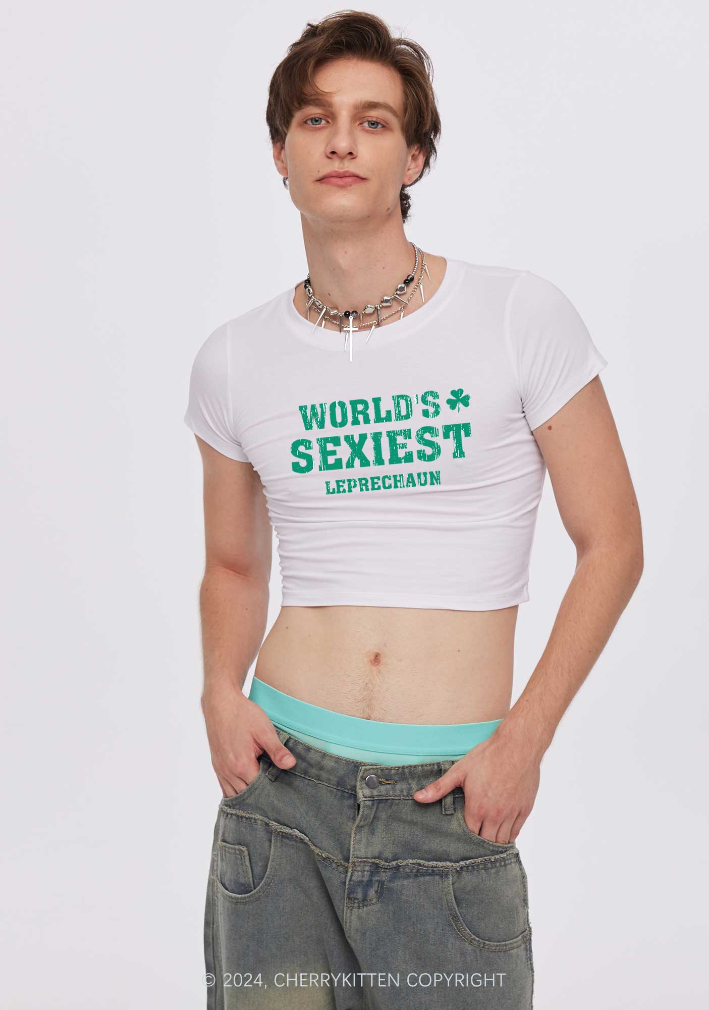 Worlds Sexiest Leprechaun St Patricks Y2K Baby Tee Cherrykitten - Image 2