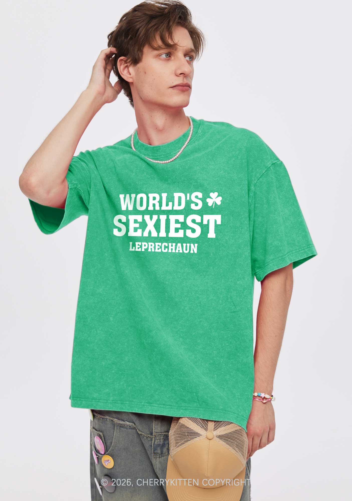 Worlds Sexiest Leprechaun St Patricks Y2K Washed Tee Cherrykitten - Image 2