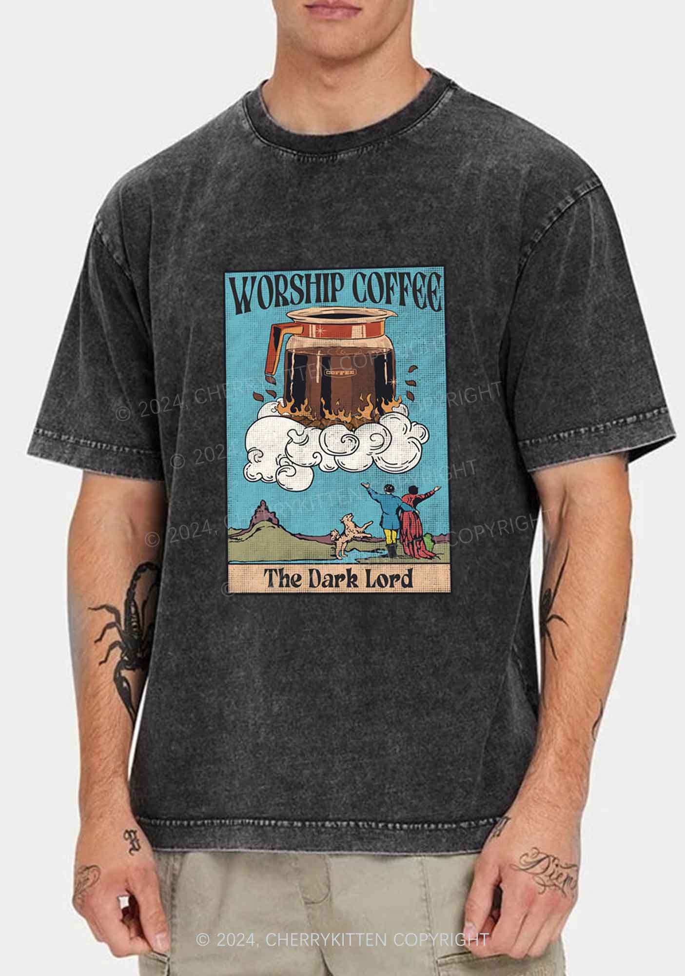 Worship Coffee Y2K Washed Tee Cherrykitten - Image 2