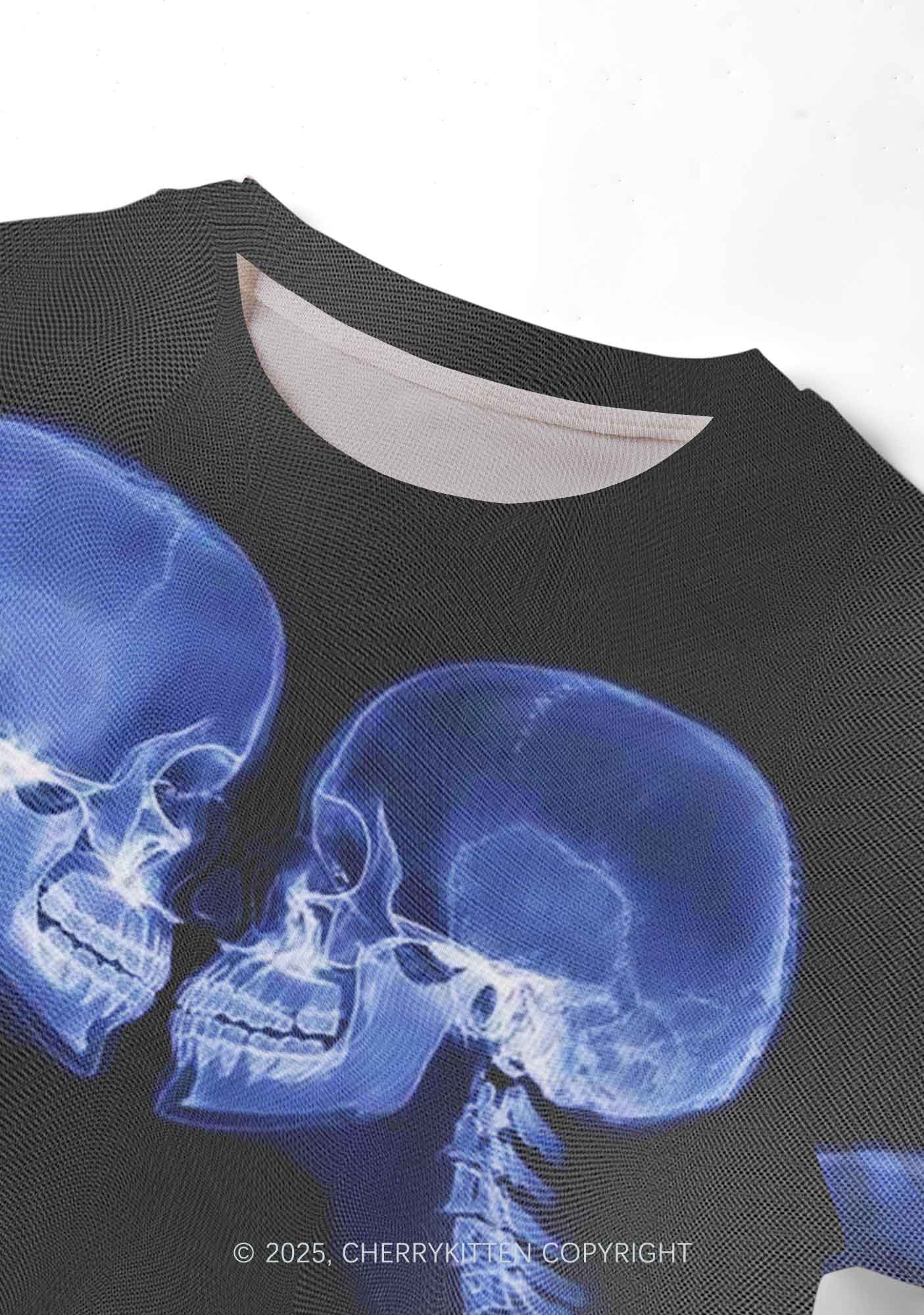 X Ray Skull Kiss Y2K Mesh Crop Top Cherrykitten - Image 3