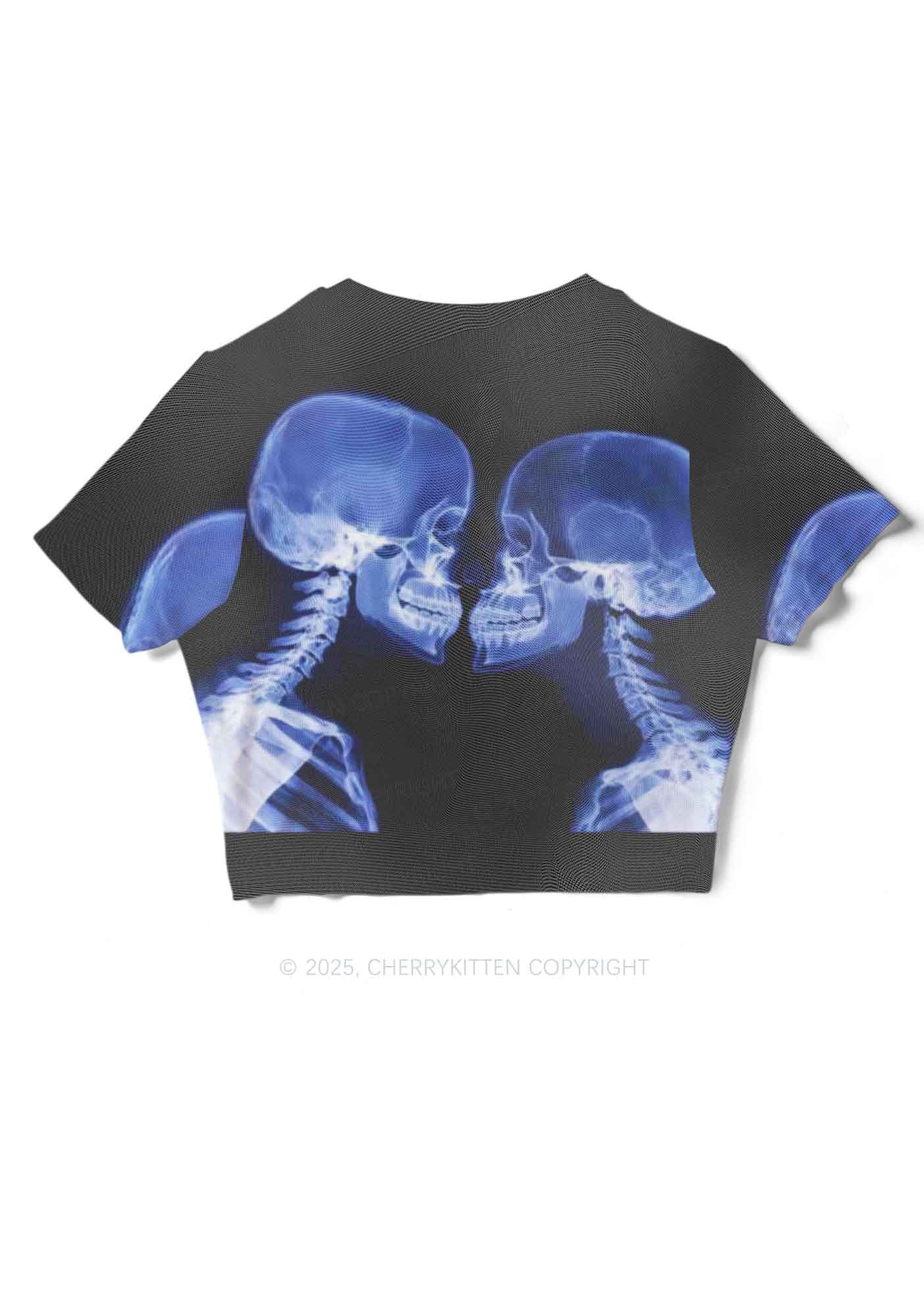 X Ray Skull Kiss Y2K Mesh Crop Top Cherrykitten - Image 5