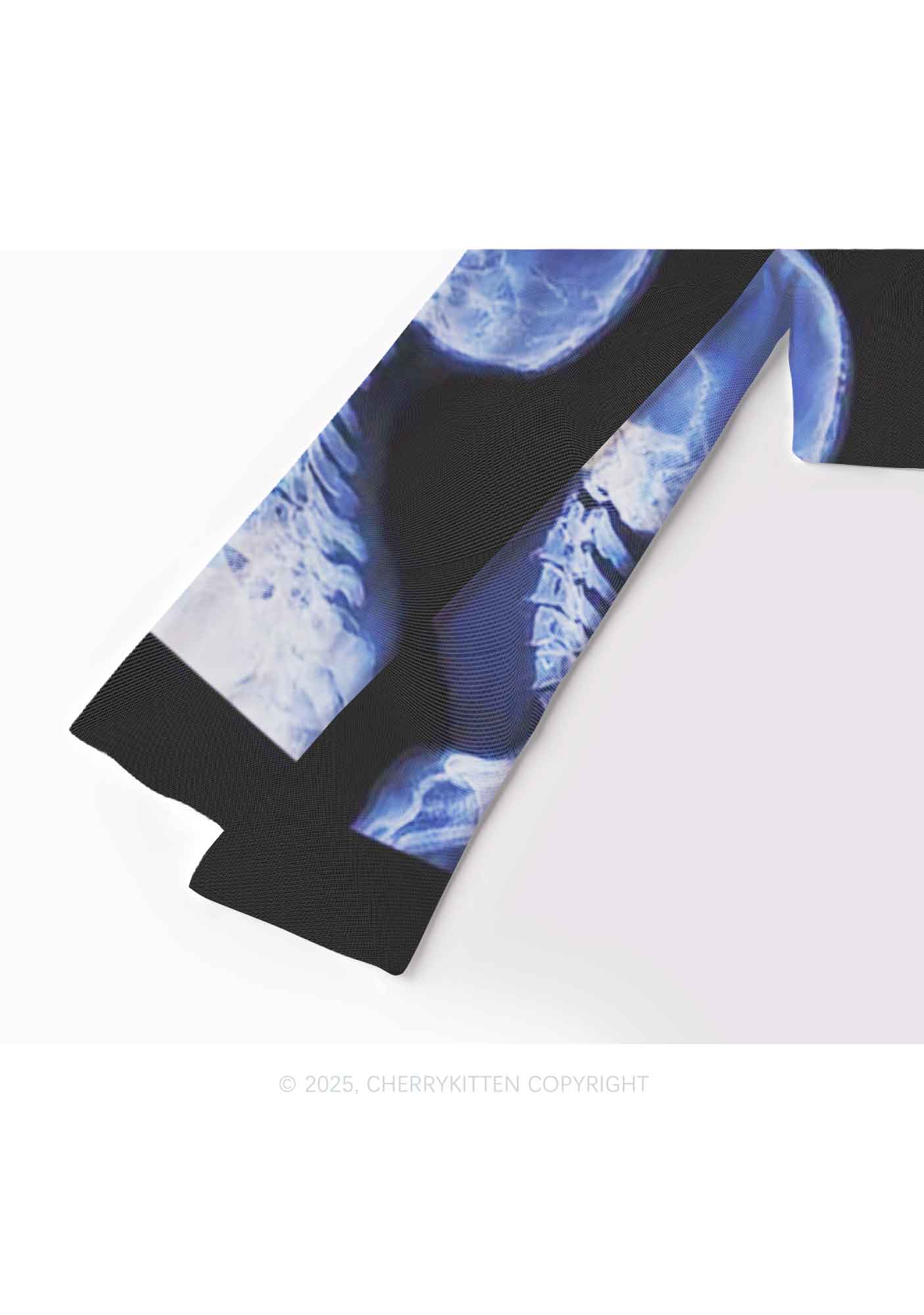 X Ray Skull Kiss Y2K Mesh Long Sleeve Crop Top Cherrykitten - Image 4