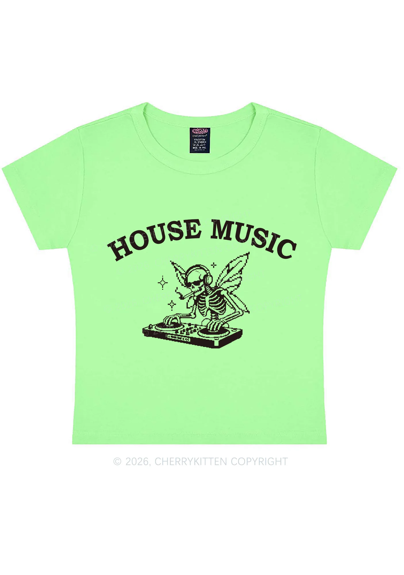 House Music Skeleton Y2K Baby Tee Cherrykitten - Image 12