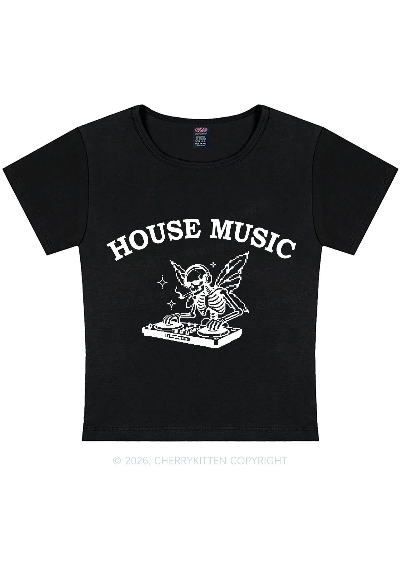 House Music Skeleton Y2K Baby Tee Cherrykitten - Image 3