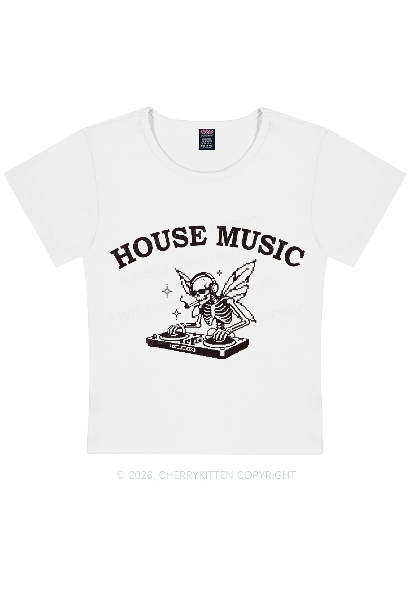 House Music Skeleton Y2K Baby Tee Cherrykitten - Image 4