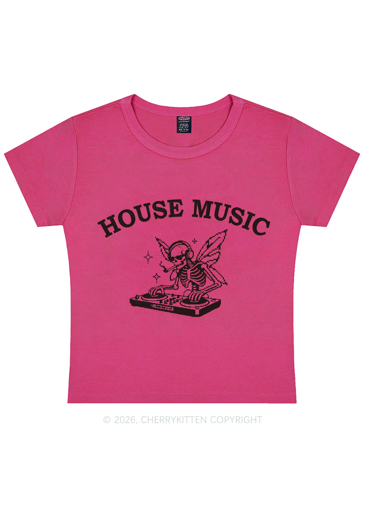 House Music Skeleton Y2K Baby Tee Cherrykitten - Image 7