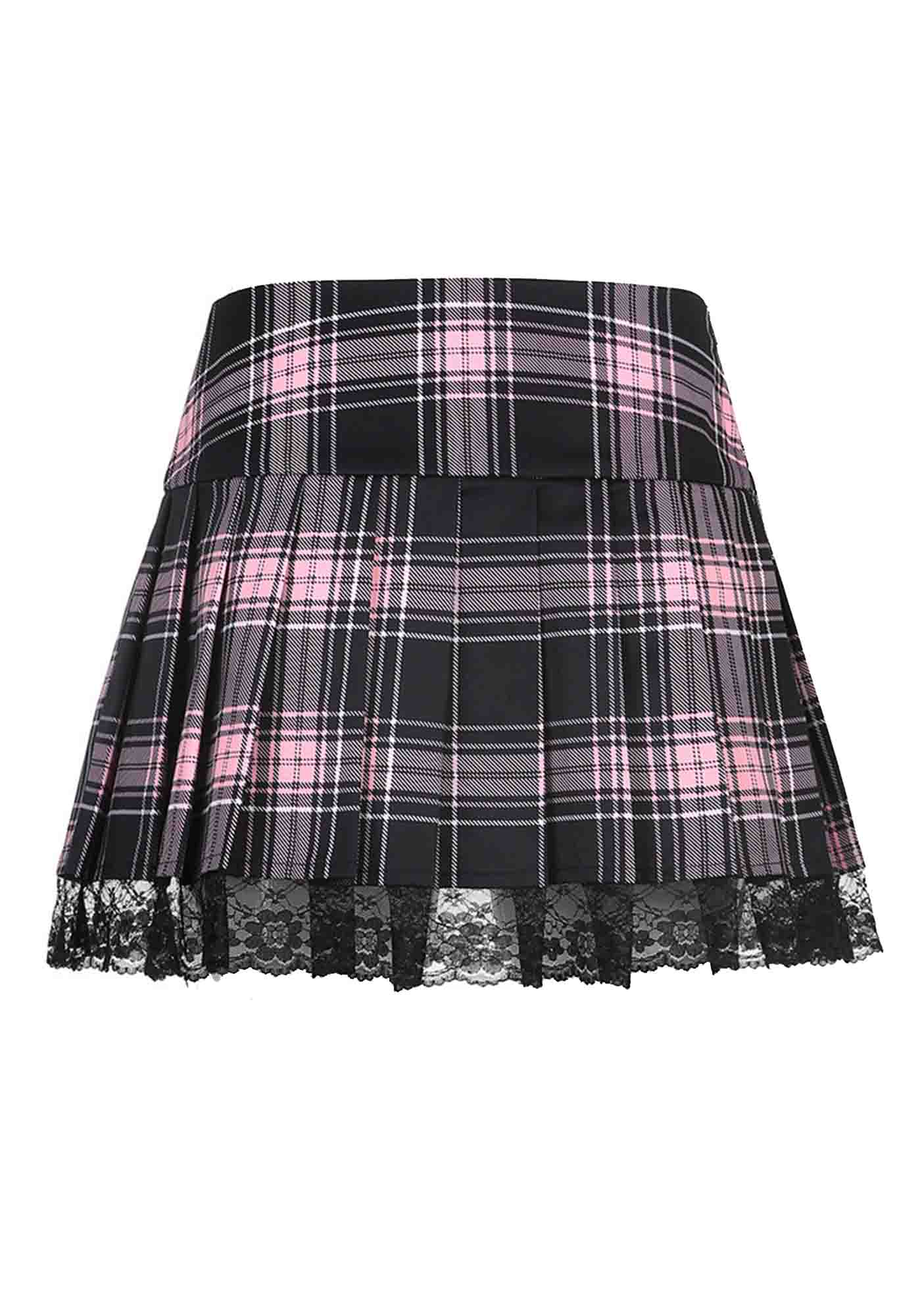 Y2K High Waist Pink Plaid Pleated Lace Up Skirt Cherrykitten - Image 3