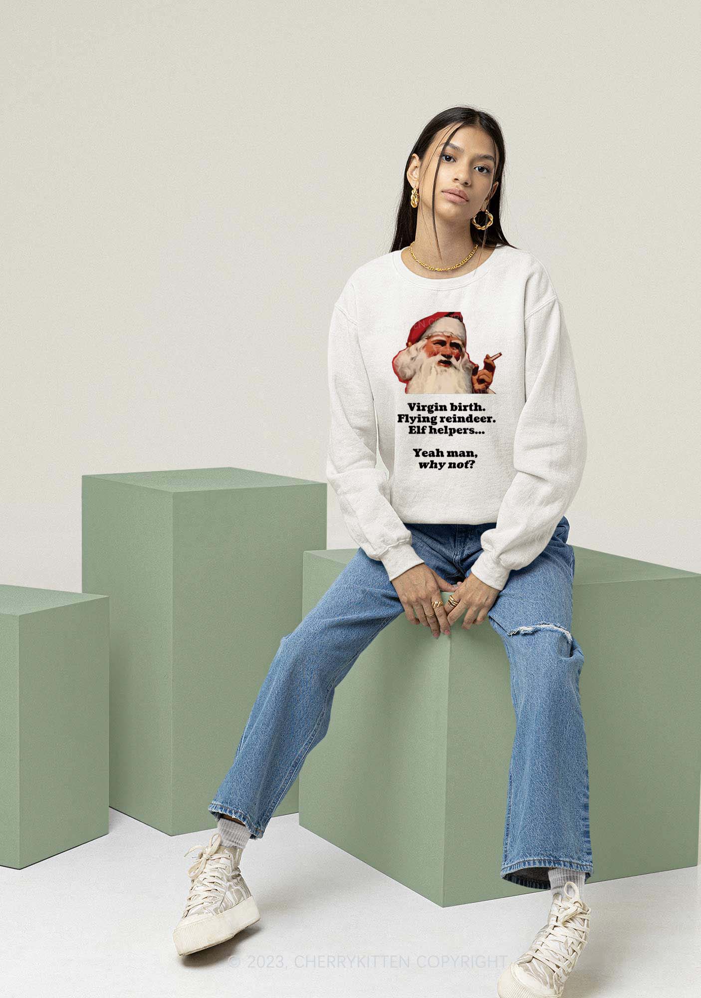 Yeah Man Why Not Christmas Y2K Sweatshirt Cherrykitten - Image 2
