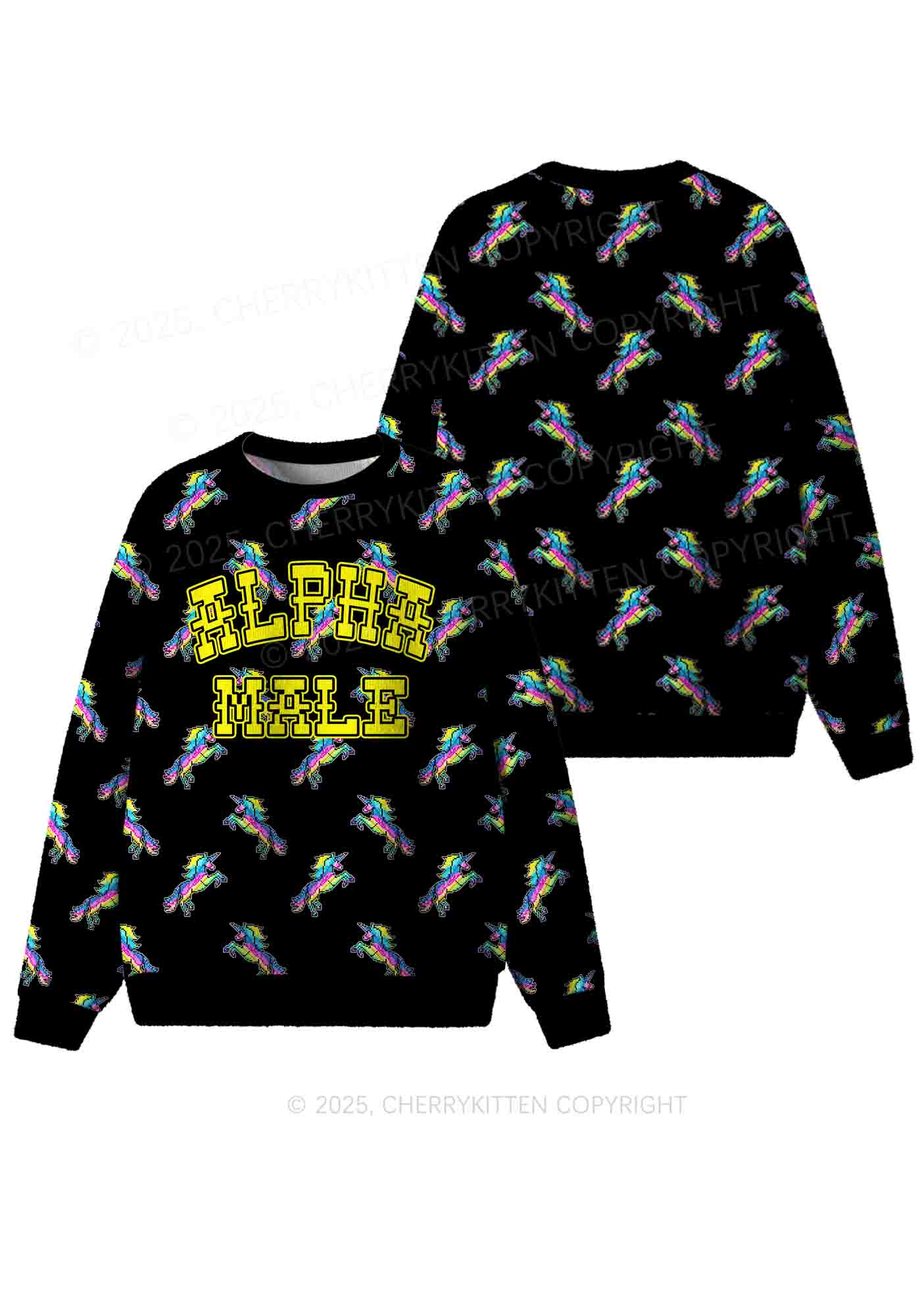 Yellow Alpha Male Y2K Christmas Knit Sweatshirt Cherrykitten - Image 3