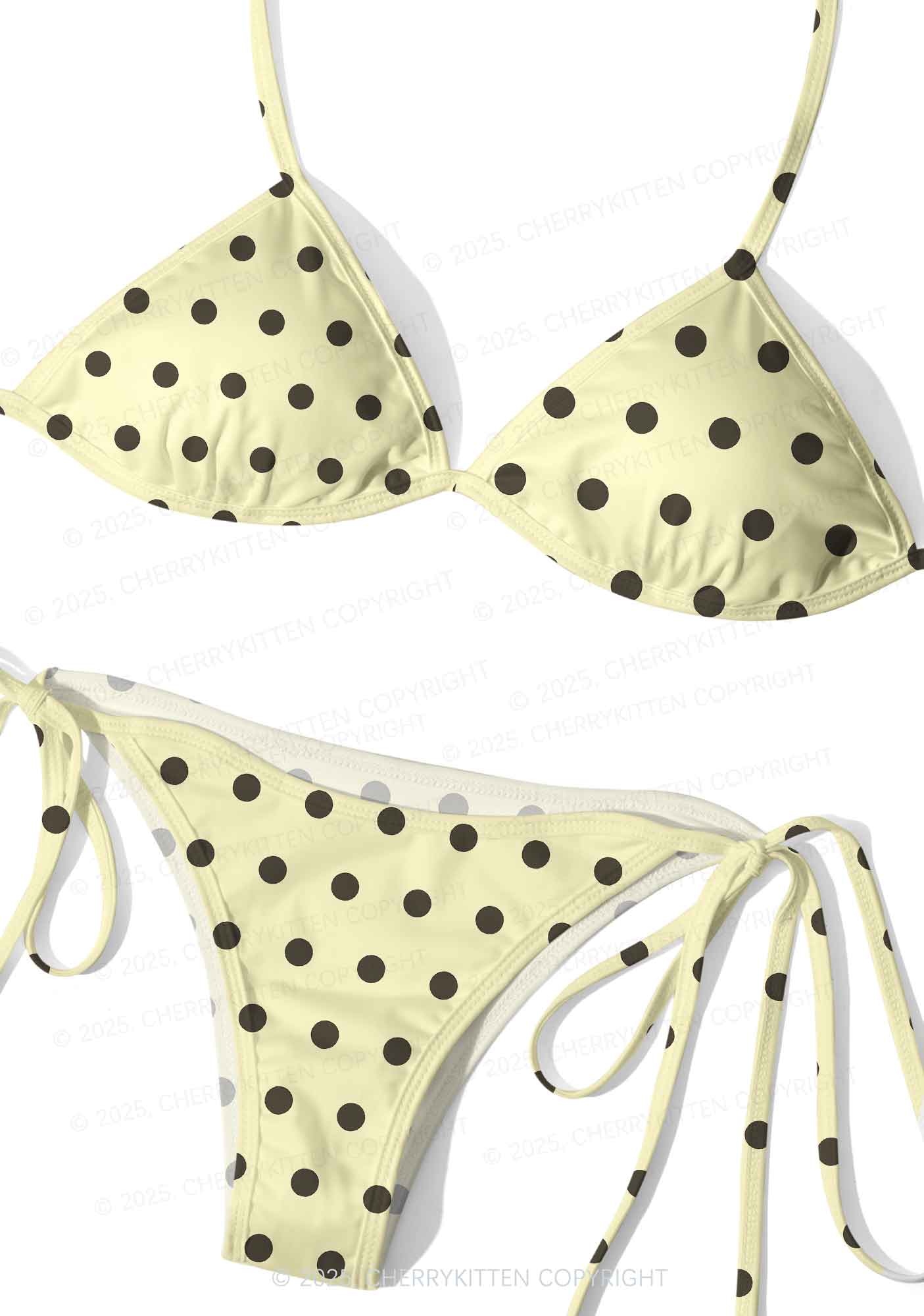 Yellow And Black Dots Y2K Print Bikini Set Cherrykitten - Image 3