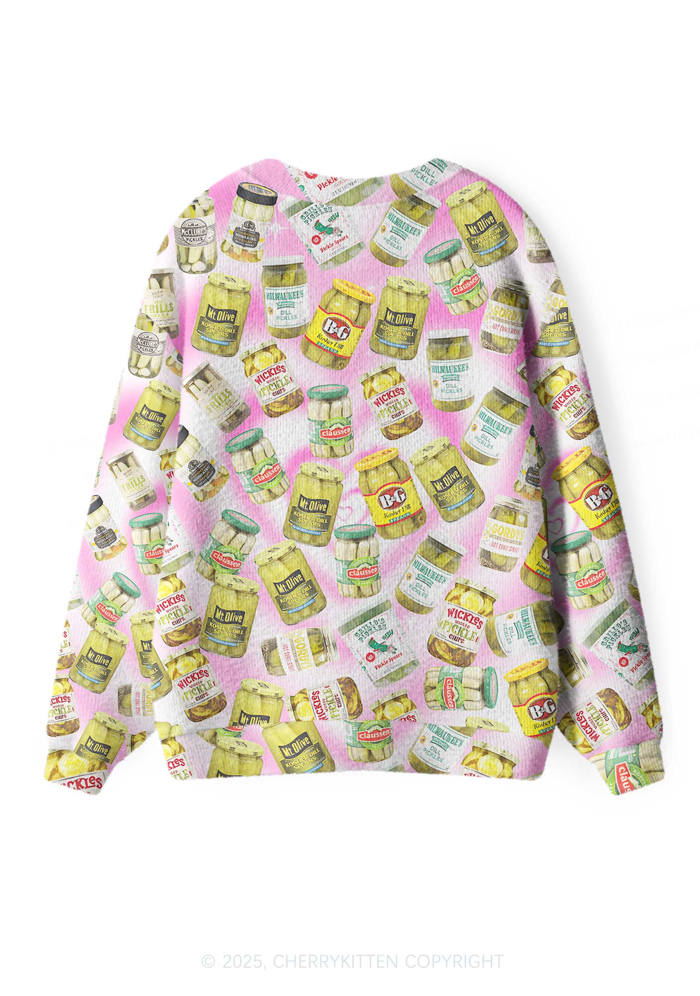Yellow Canned Pickles Y2K Christmas Cardigan Knit Sweatshirt Cherrykitten - Image 2