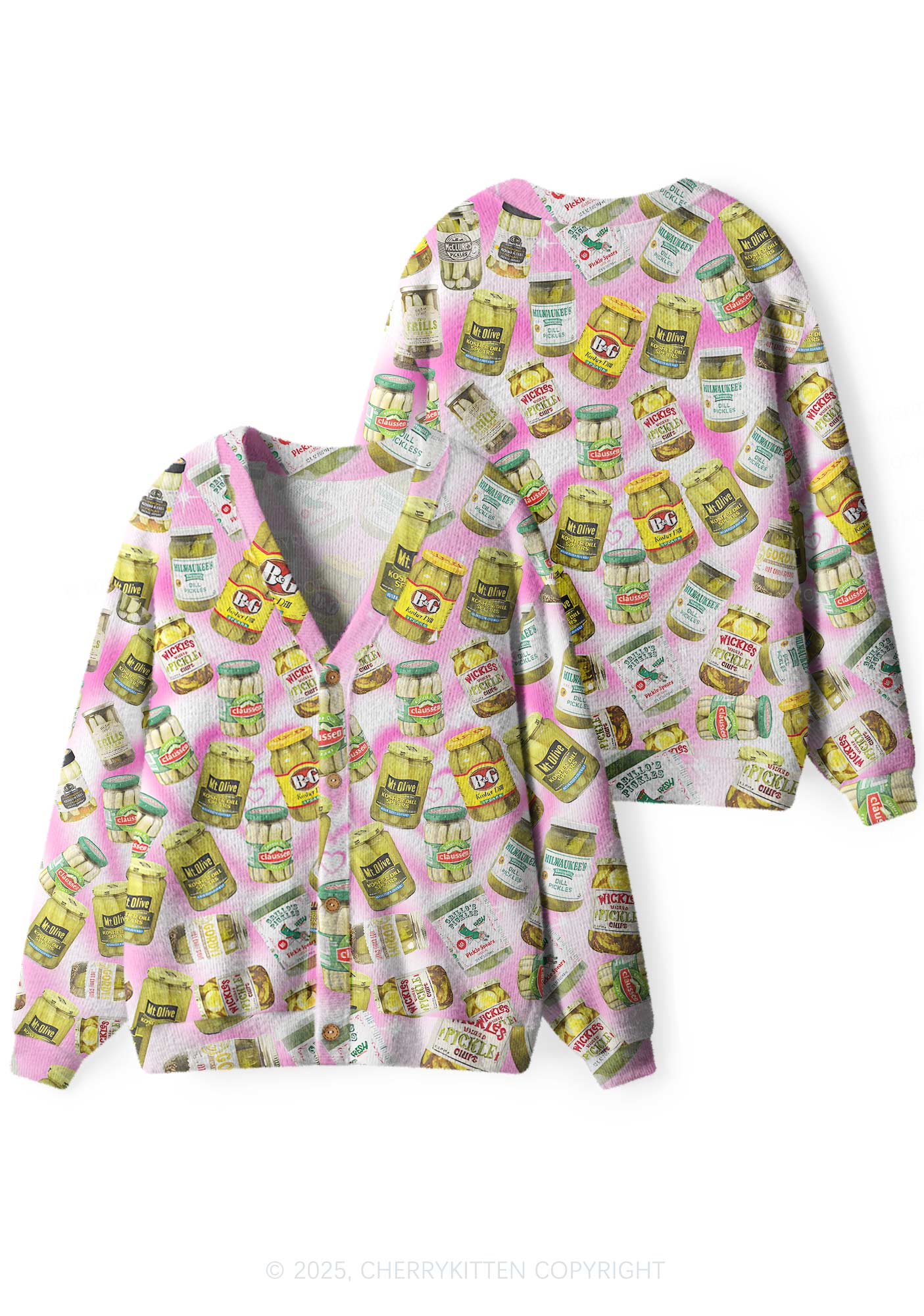Yellow Canned Pickles Y2K Christmas Cardigan Knit Sweatshirt Cherrykitten - Image 3