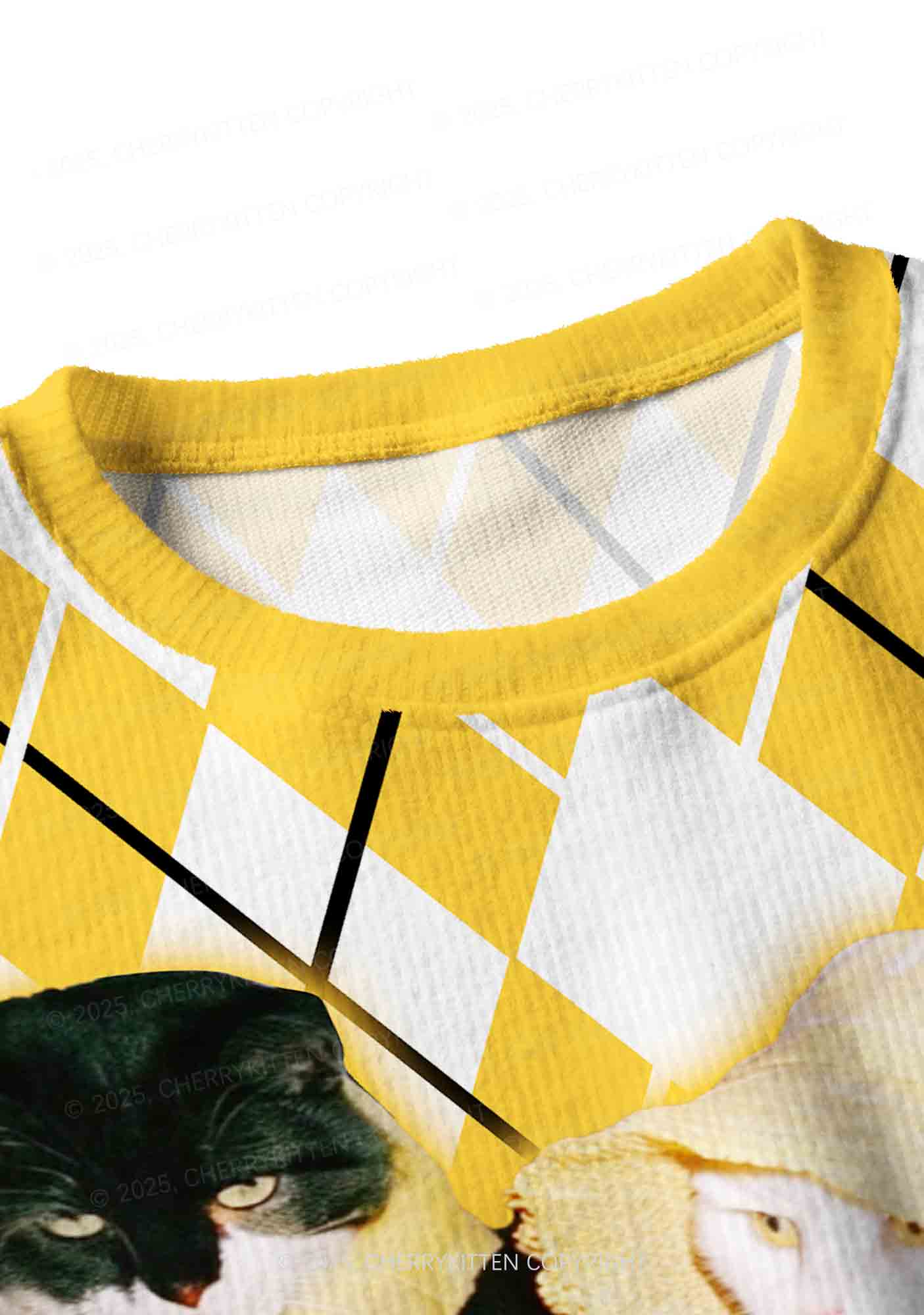 Yellow Cats Friend Y2K Christmas Crop Knit Sweatshirt Cherrykitten - Image 4