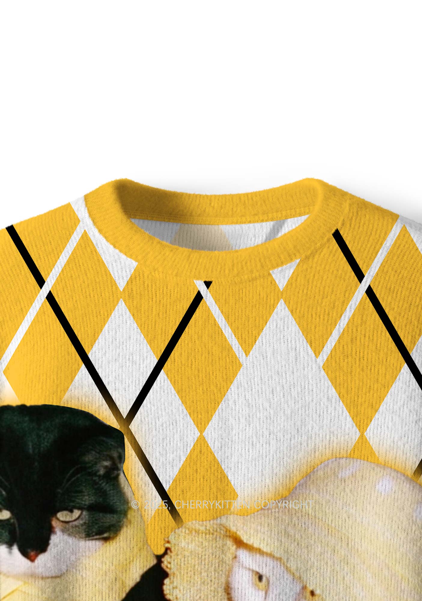 Yellow Cats Friend Y2K Christmas Knit Sweatshirt Cherrykitten - Image 4
