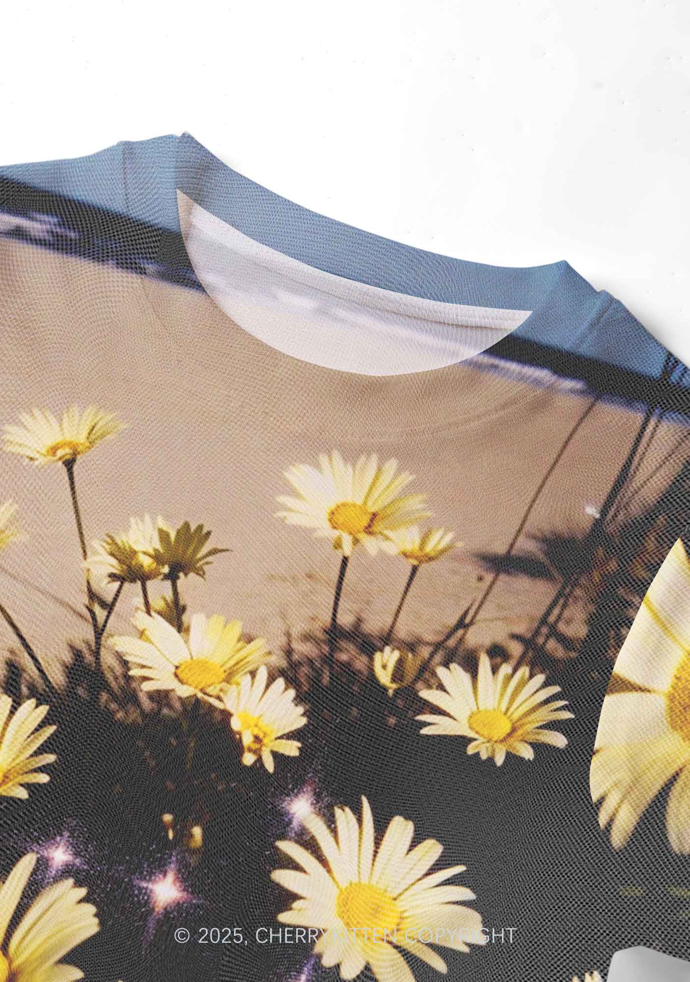 Yellow Daisy Y2K Mesh Crop Top Cherrykitten - Image 2