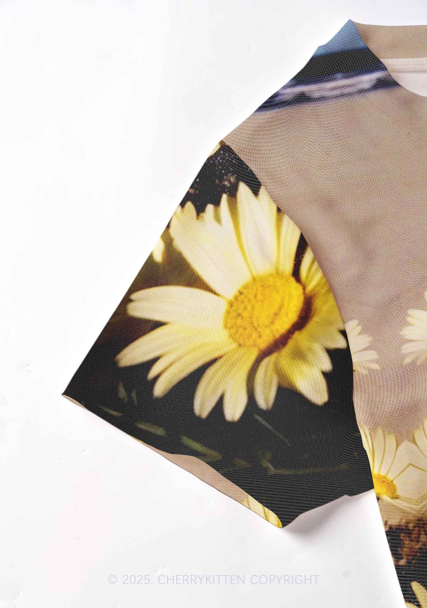 Yellow Daisy Y2K Mesh Crop Top Cherrykitten - Image 3