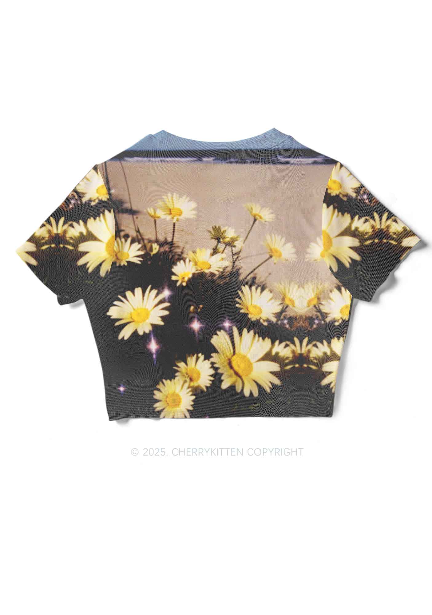 Yellow Daisy Y2K Mesh Crop Top Cherrykitten - Image 4