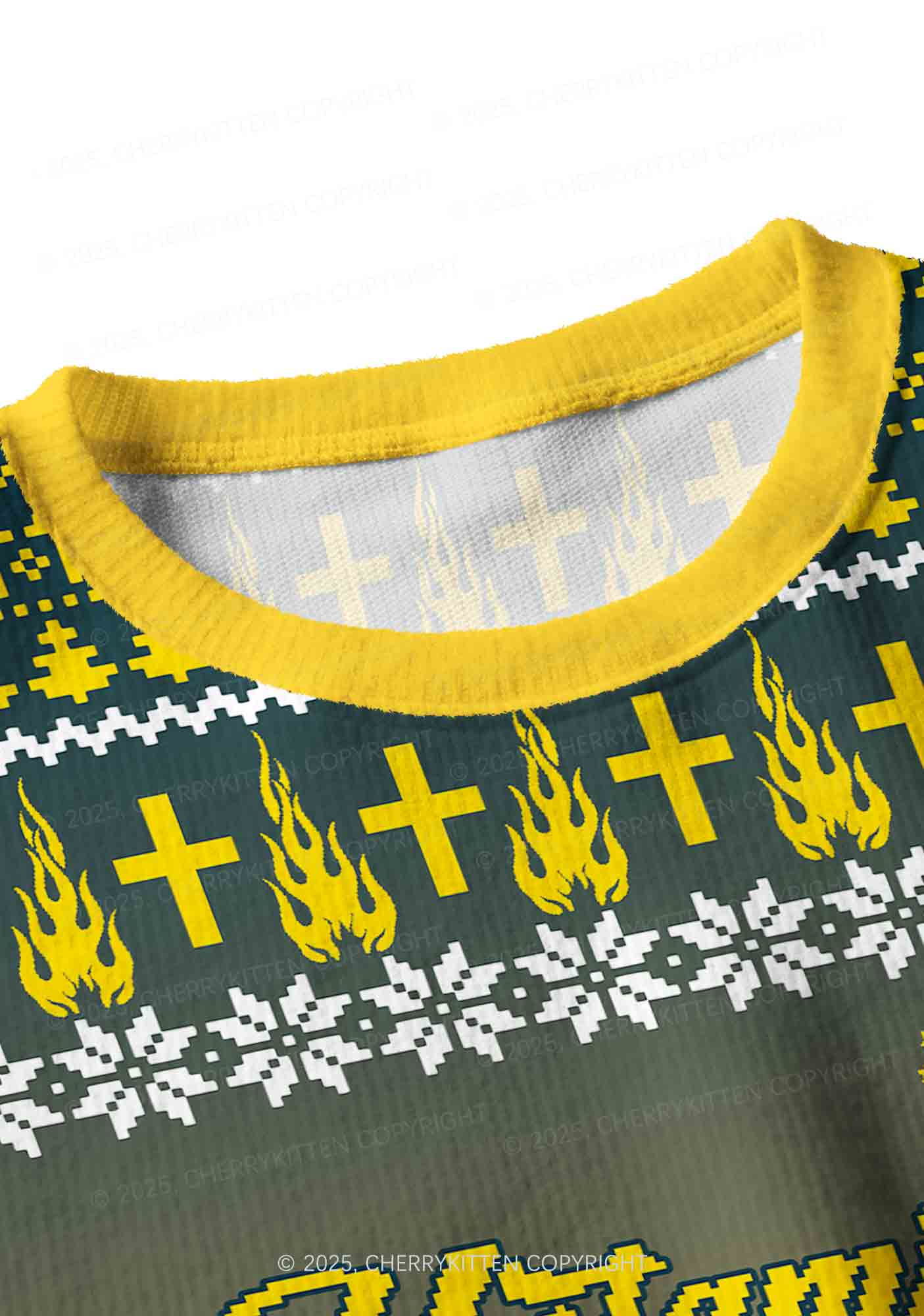 Yellow K Pony Y2K Christmas Crop Knit Sweatshirt Cherrykitten - Image 4