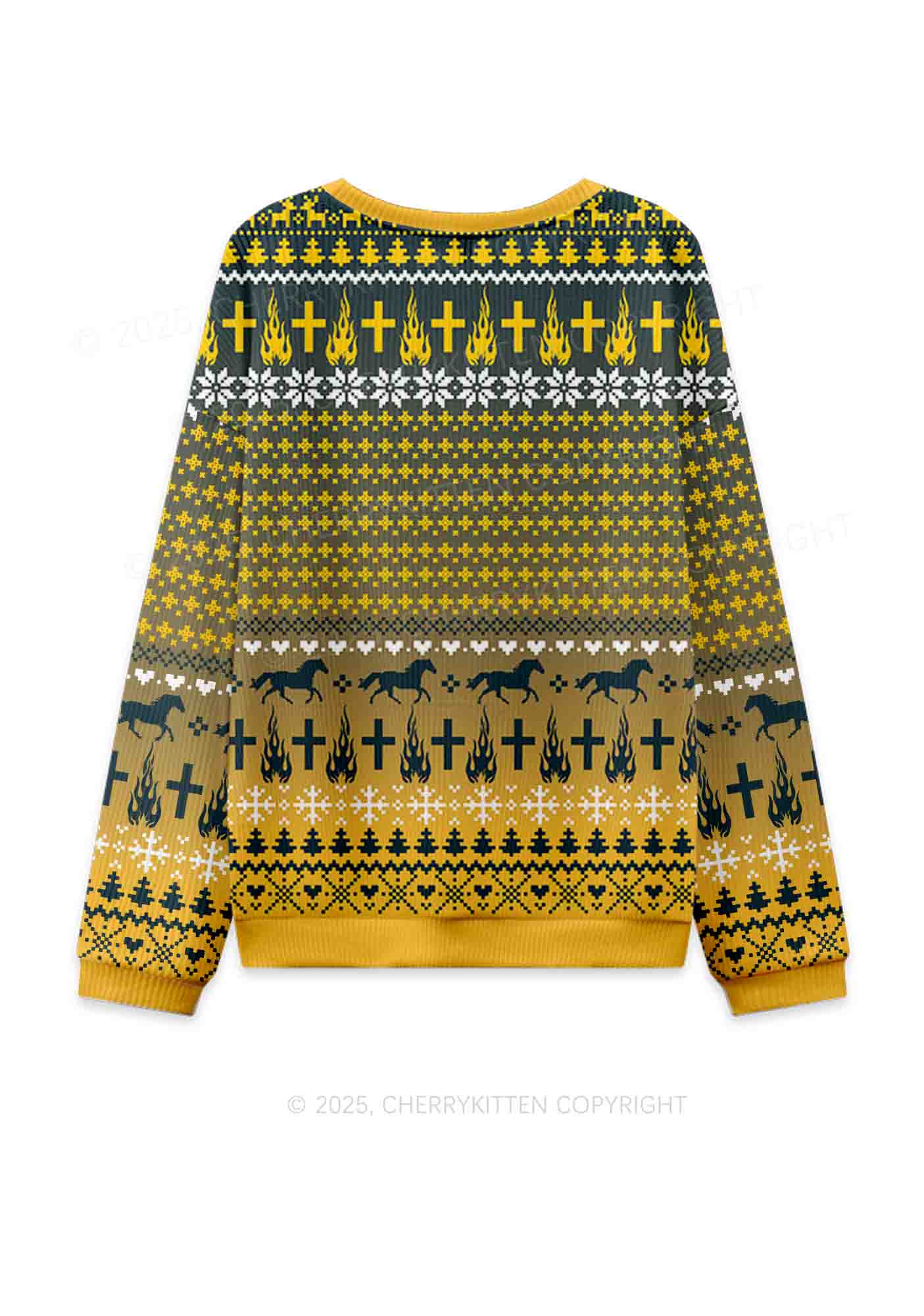 Yellow K Pony Y2K Christmas Knit Sweatshirt Cherrykitten - Image 2