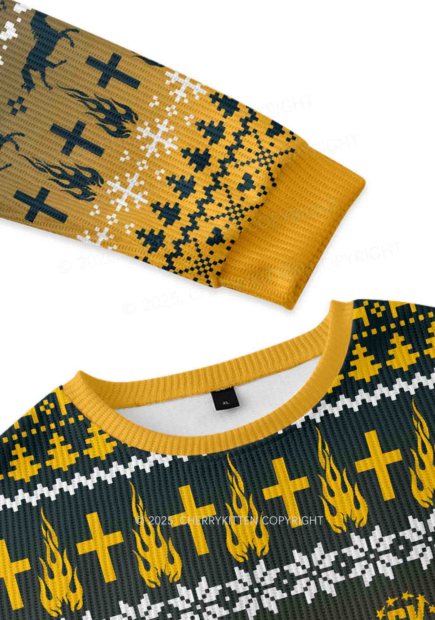 Yellow K Pony Y2K Christmas Knit Sweatshirt Cherrykitten - Image 3
