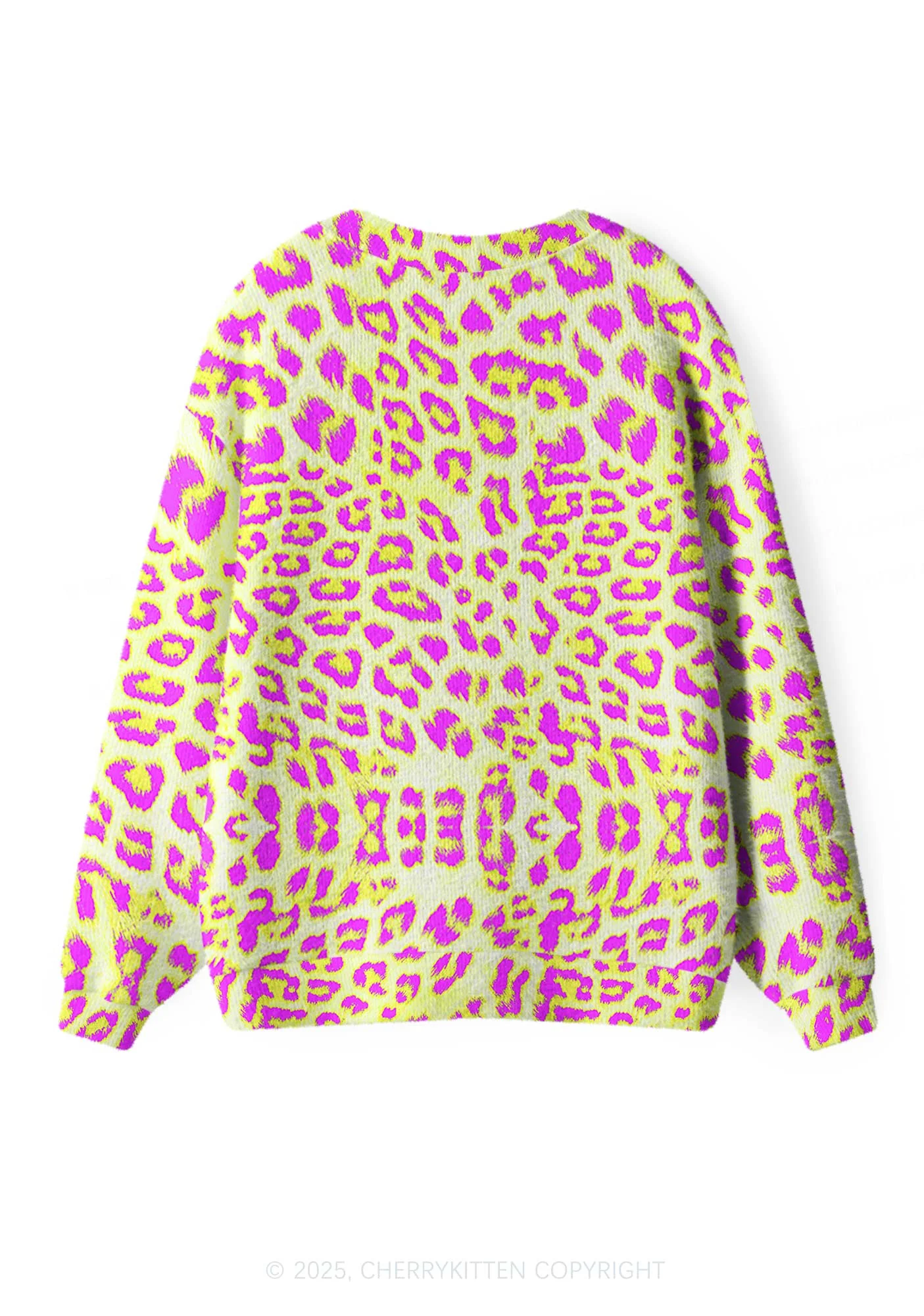 Yellow Leopard Y2K Christmas Cardigan Knit Sweatshirt Cherrykitten - Image 2