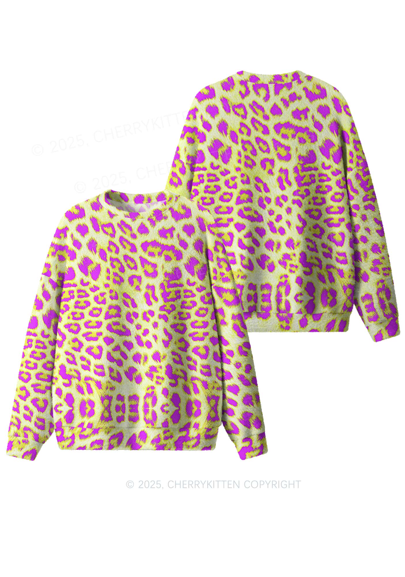 Yellow Leopard Y2K Christmas Knit Sweatshirt Cherrykitten - Image 3