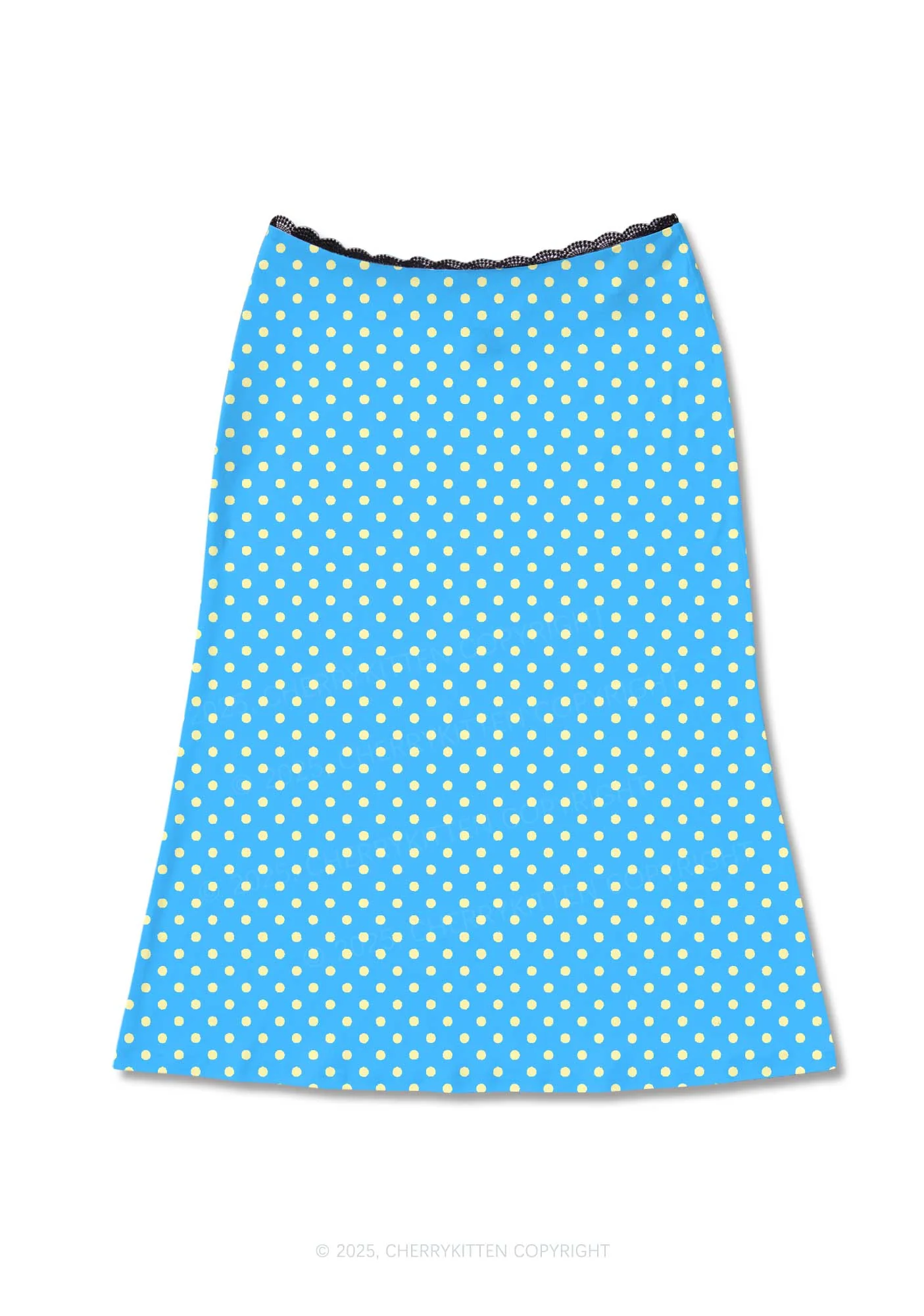 Yellow Polka Dots Freak Y2K Print Midi Skirt Cherrykitten - Image 2