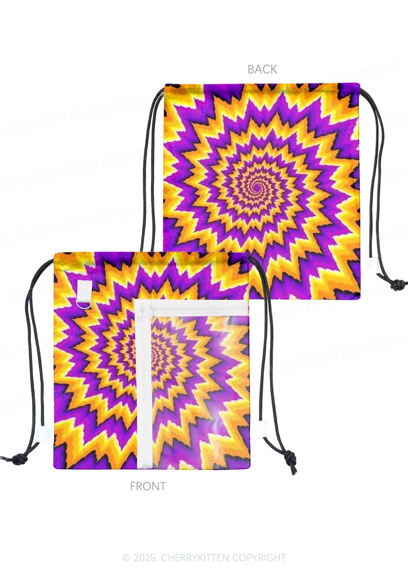 Yellow Purple Optical Illusion Y2K Drawstring Itabag Backpack Cherrykitten - Image 2