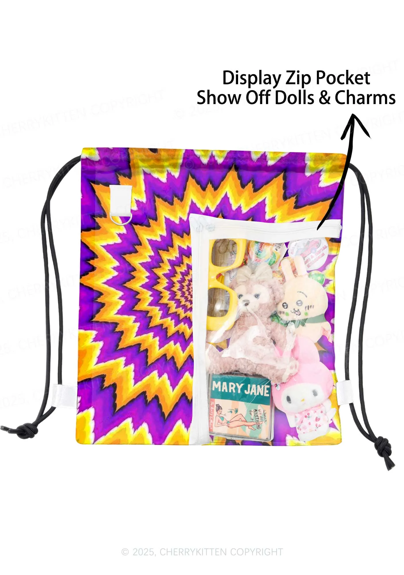 Yellow Purple Optical Illusion Y2K Drawstring Itabag Backpack Cherrykitten - Image 3